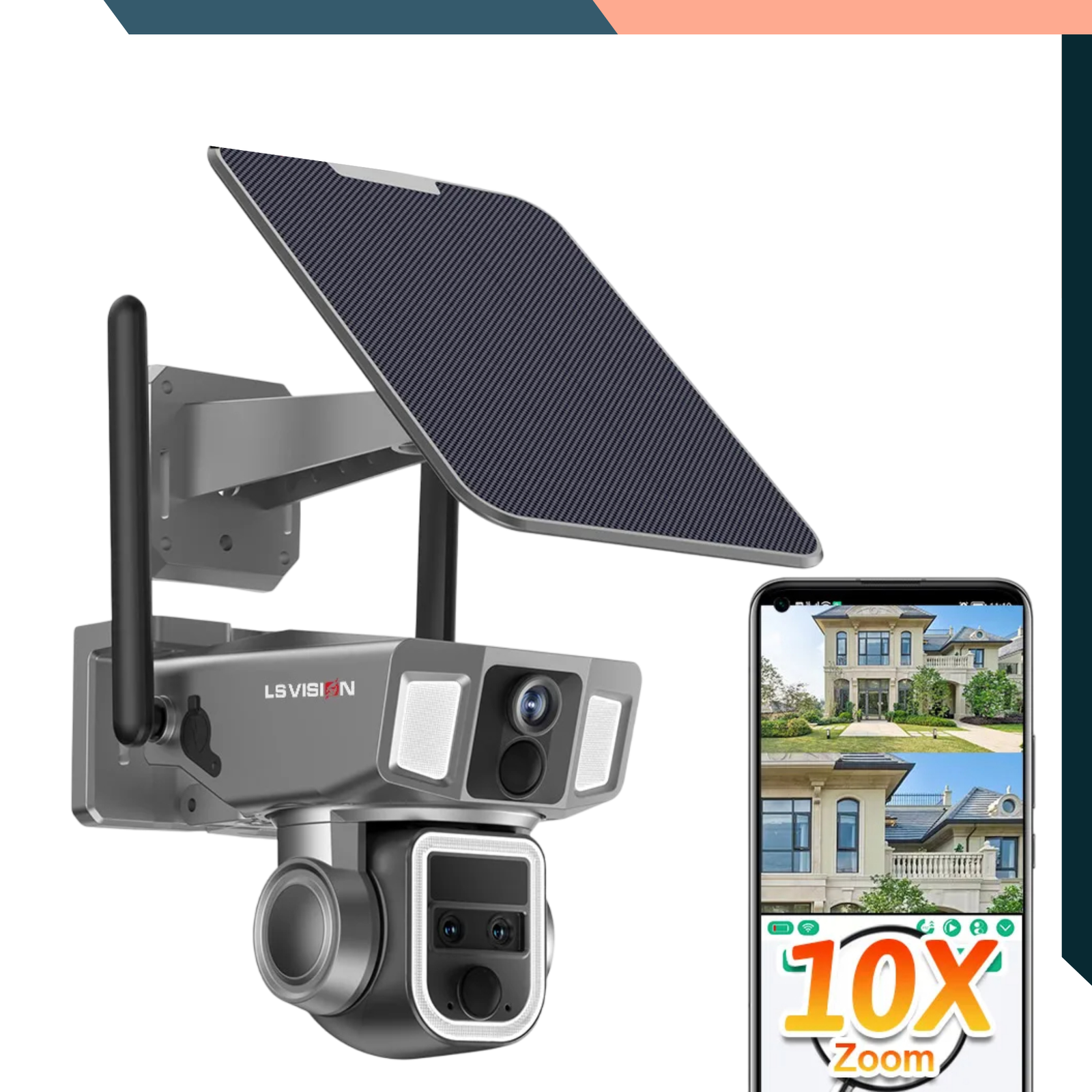 Dual Screen Solar Camera: Outdoor, 4G/WiFi, 2 In 1 Three Lens, 12MP, 6K, 10X Zoom, Dual PIR Detection, Auto Tracking