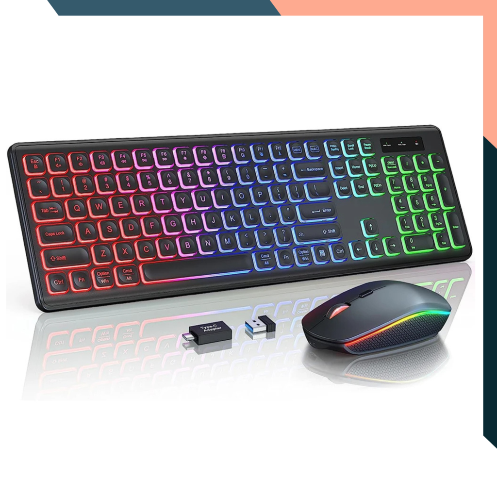 Wireless Keyboard and Mouse Combo RGB Backlit Rechargeable Full Size ...