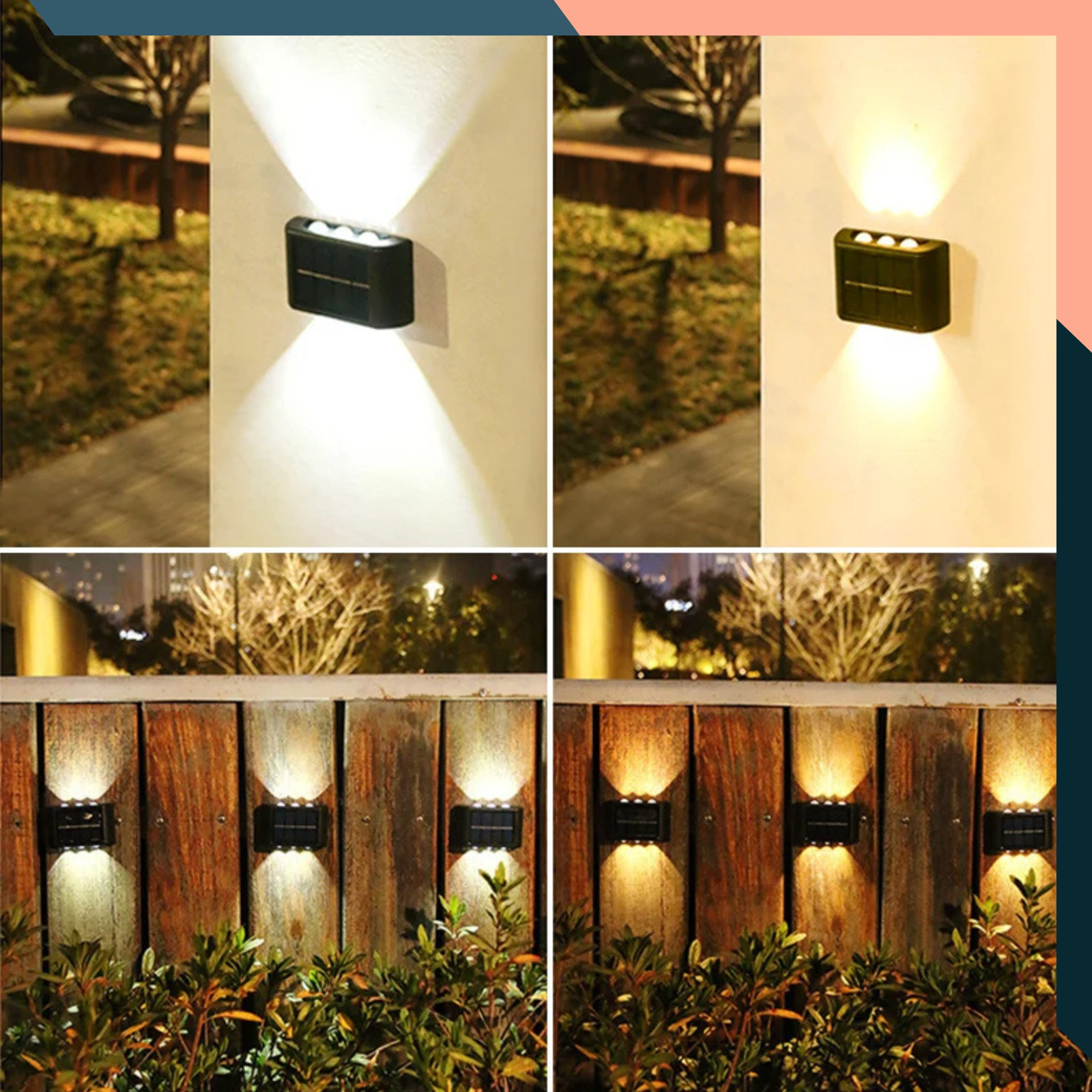 6-LED Solar Wall Lights | Waterproof Outdoor Up & Down Garden Lamp