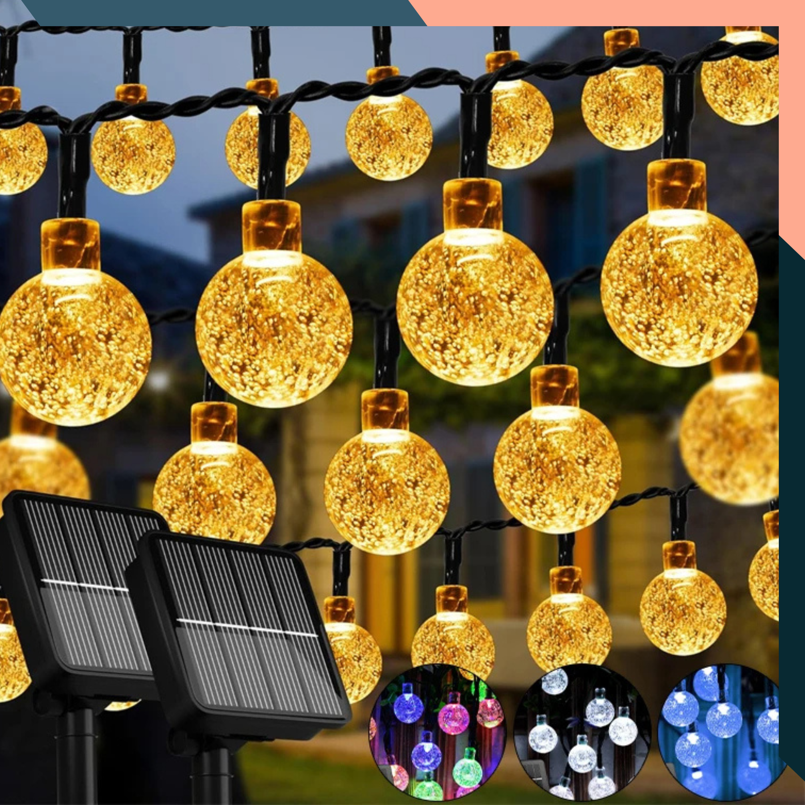 60-LED Solar String Lights | Waterproof Crystal Globe Fairy Lights for Patio & Tree