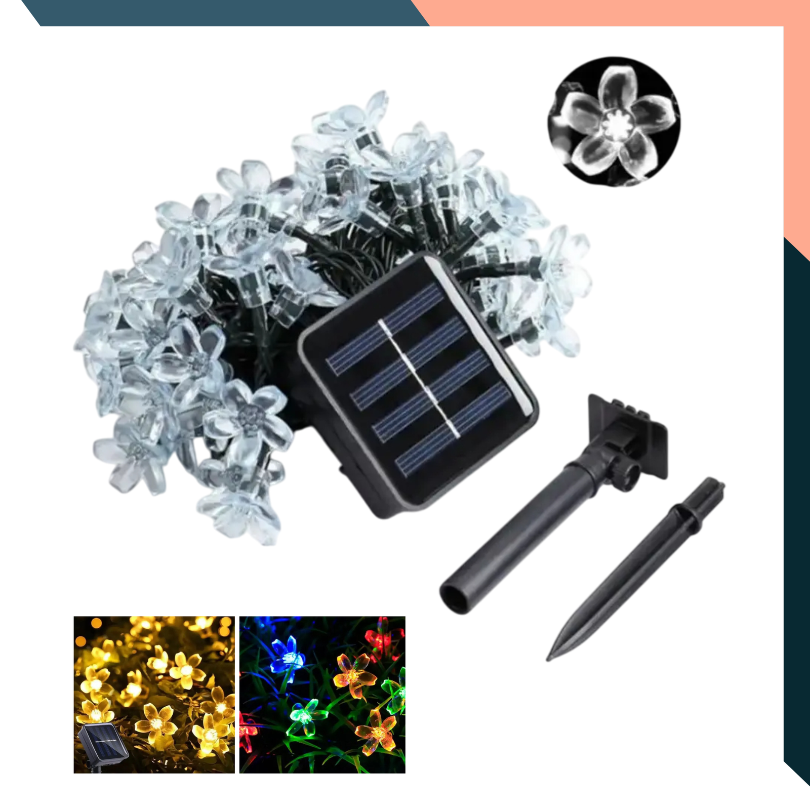 Solar Cherry Blossom String Lights 5M 20 LED | Waterproof Outdoor Garden Decor