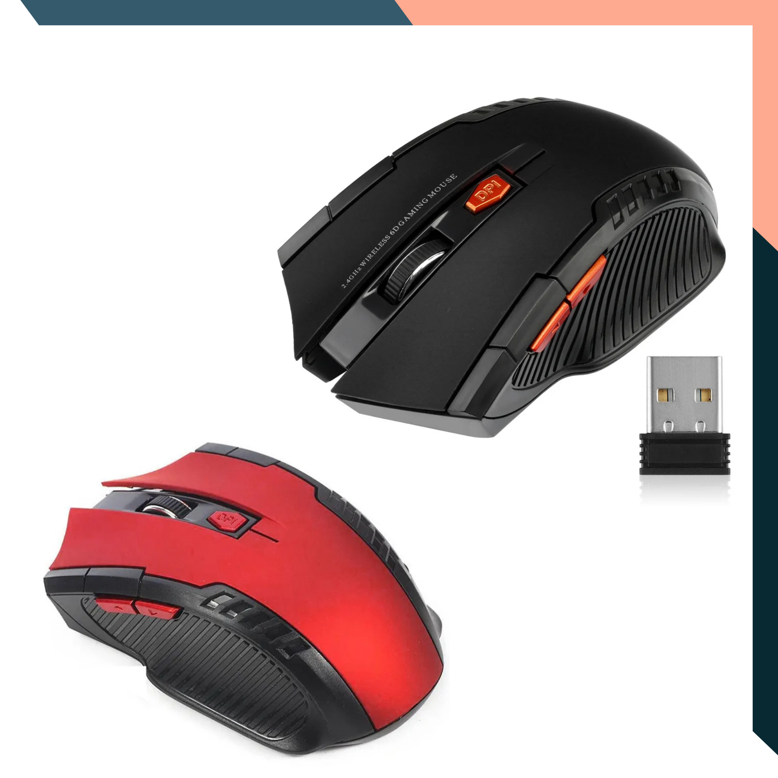 Wireless 2.4G USB Mouse: 6 Buttons, Optical, Right Scroll for Laptop/PC Gamer
