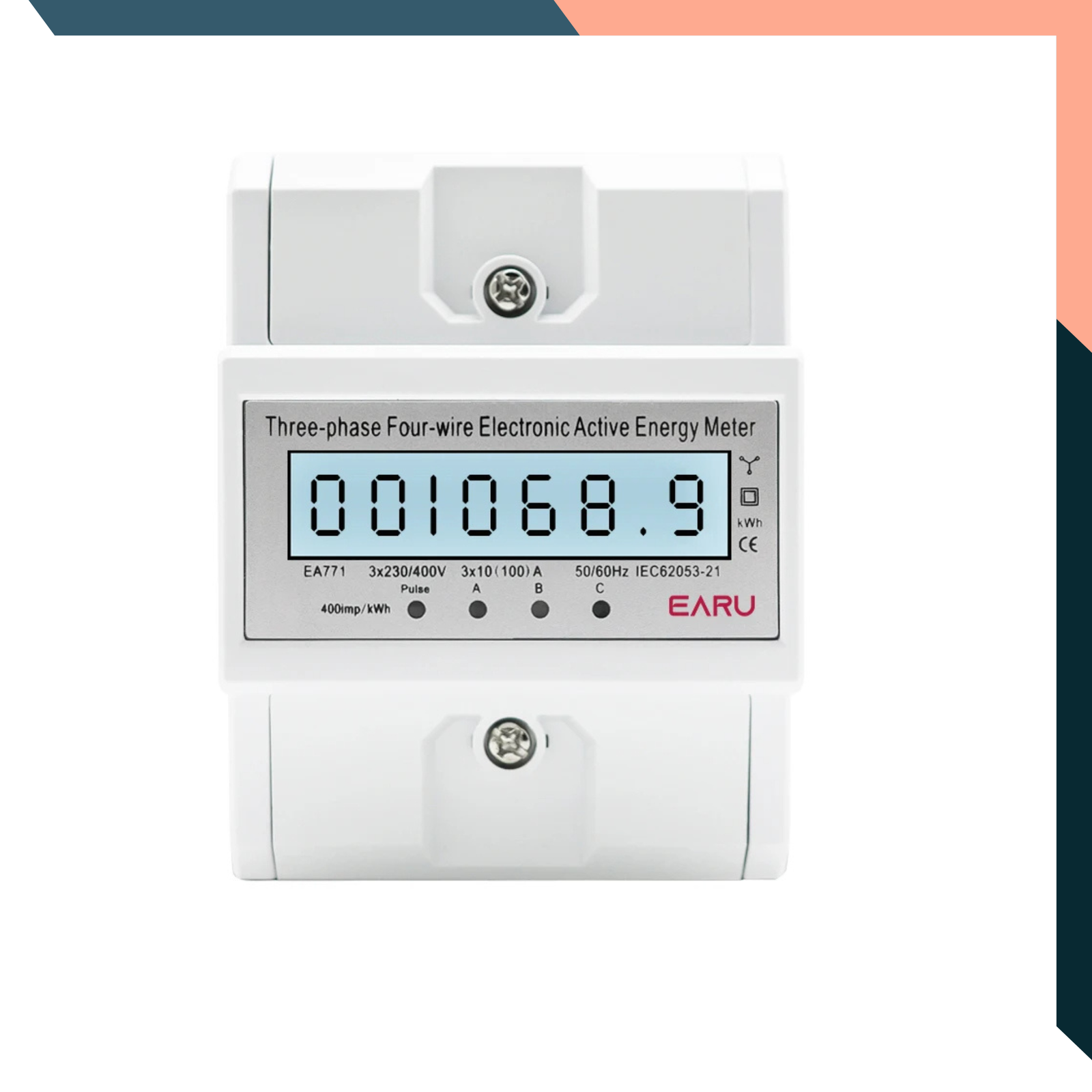 3 Phase 100A Energy Meter – DIN Rail LCD kWh Power Monitor 230/380V 50/60Hz