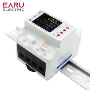 Energy meter showing clear digital readouts for voltage and current