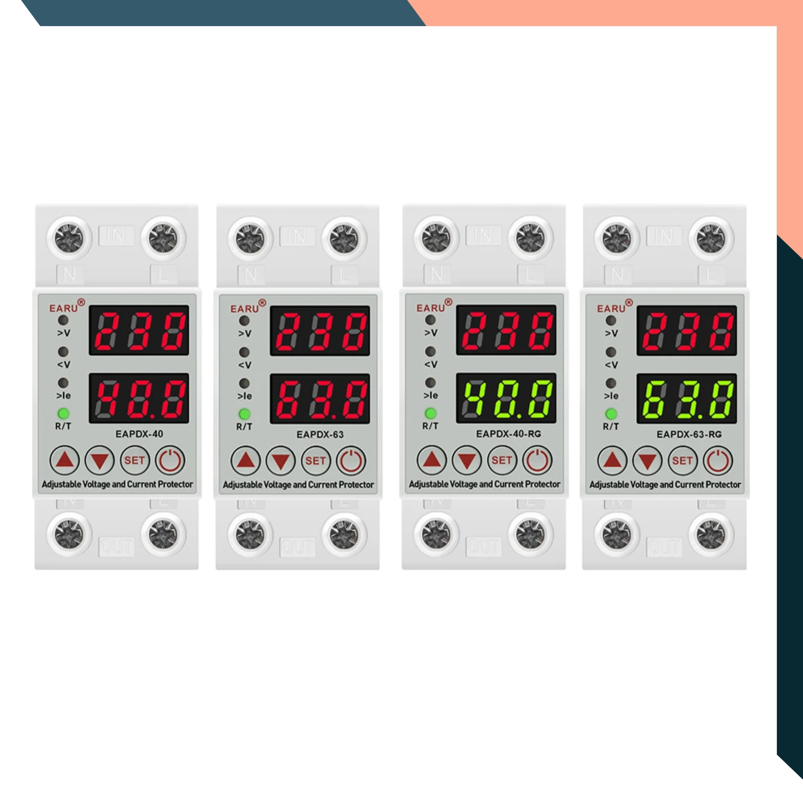 Digital Over/Under Voltage Protector Relay – Dual Display 40A/63A AC 230V Adjustable Overcurrent Limiter, DIN Rail