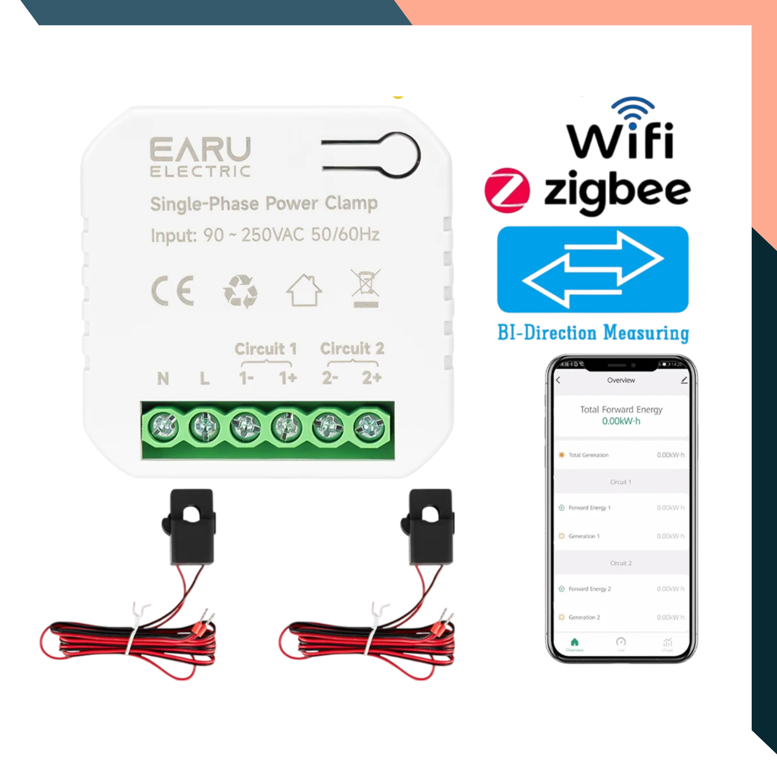 Tuya Smart ZigBee/WiFi Energy Meter – Bidirectional Solar PV Power Monitor with CT Sensor & App Control