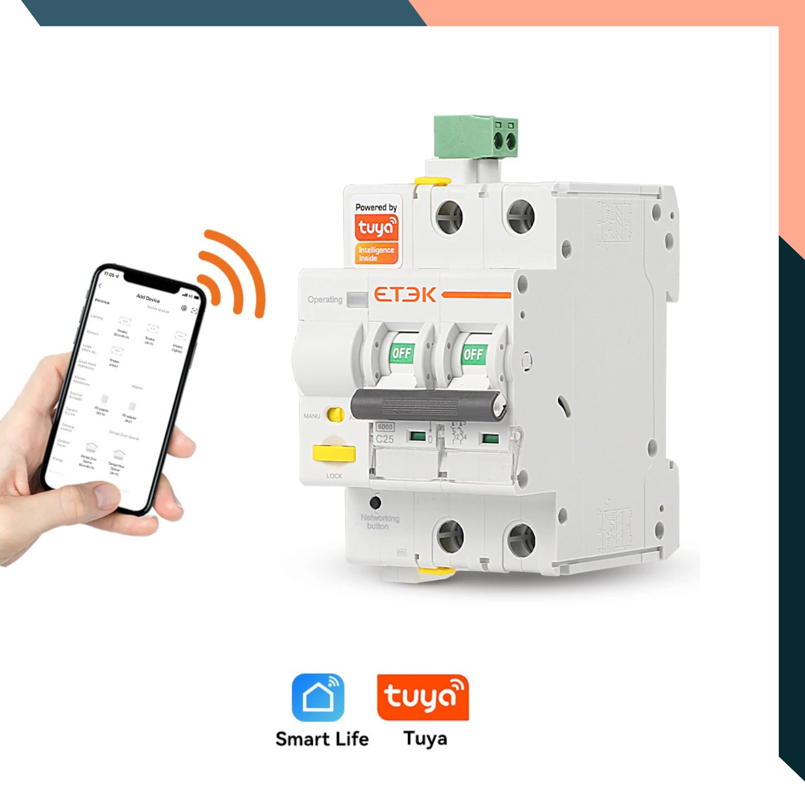 Tuya WiFi Smart MCB Circuit Breaker – Remote Control, Timer, 2P 16A–63A