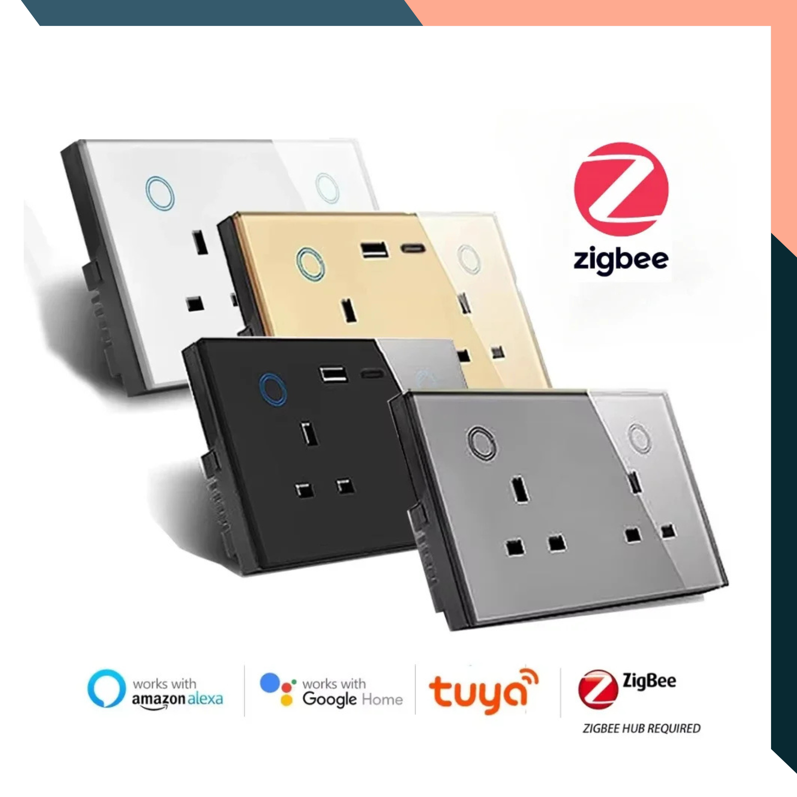 Tuya Zigbee Smart UK Wall Socket Type-C USB 20W Remote Control Alexa Google