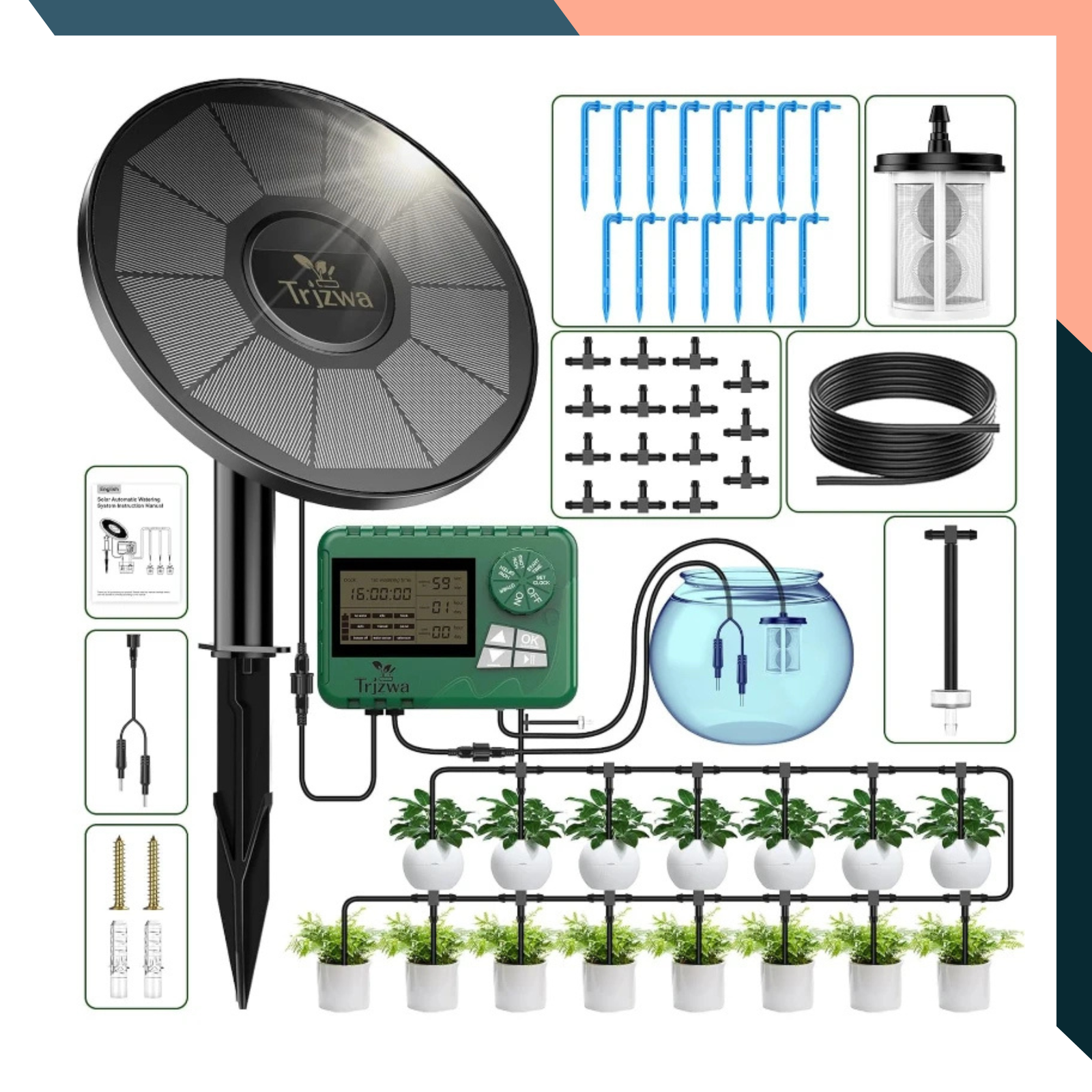 15m DIY Solar Irrigation System – Drip Kit for Garden, Balcony, Greenhouse