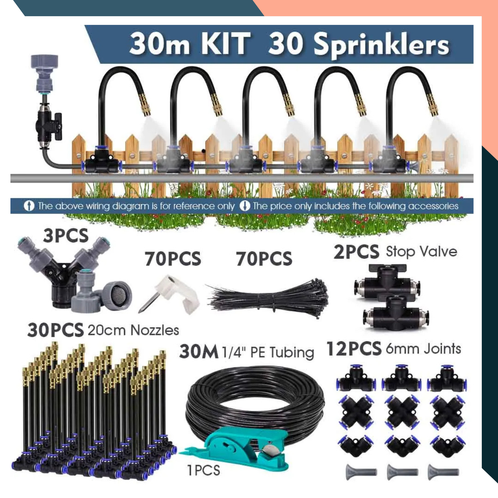 5-30m Misting Cooling System with 360° Adjustable Nozzles for Outdoor Irrigation - Spray Kit