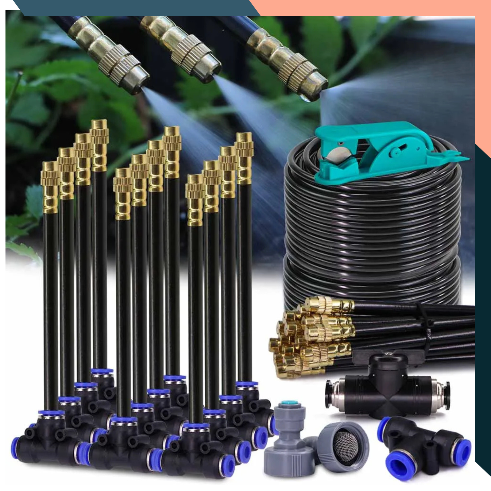 5–30m Garden Misting Cooling System – 360° Nozzles Spray Kit for Outdoors