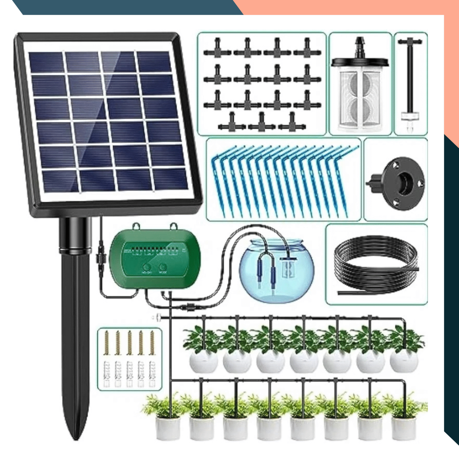 Solar Drip Irrigation Kit – 15m DIY Auto Watering System for Pots ...