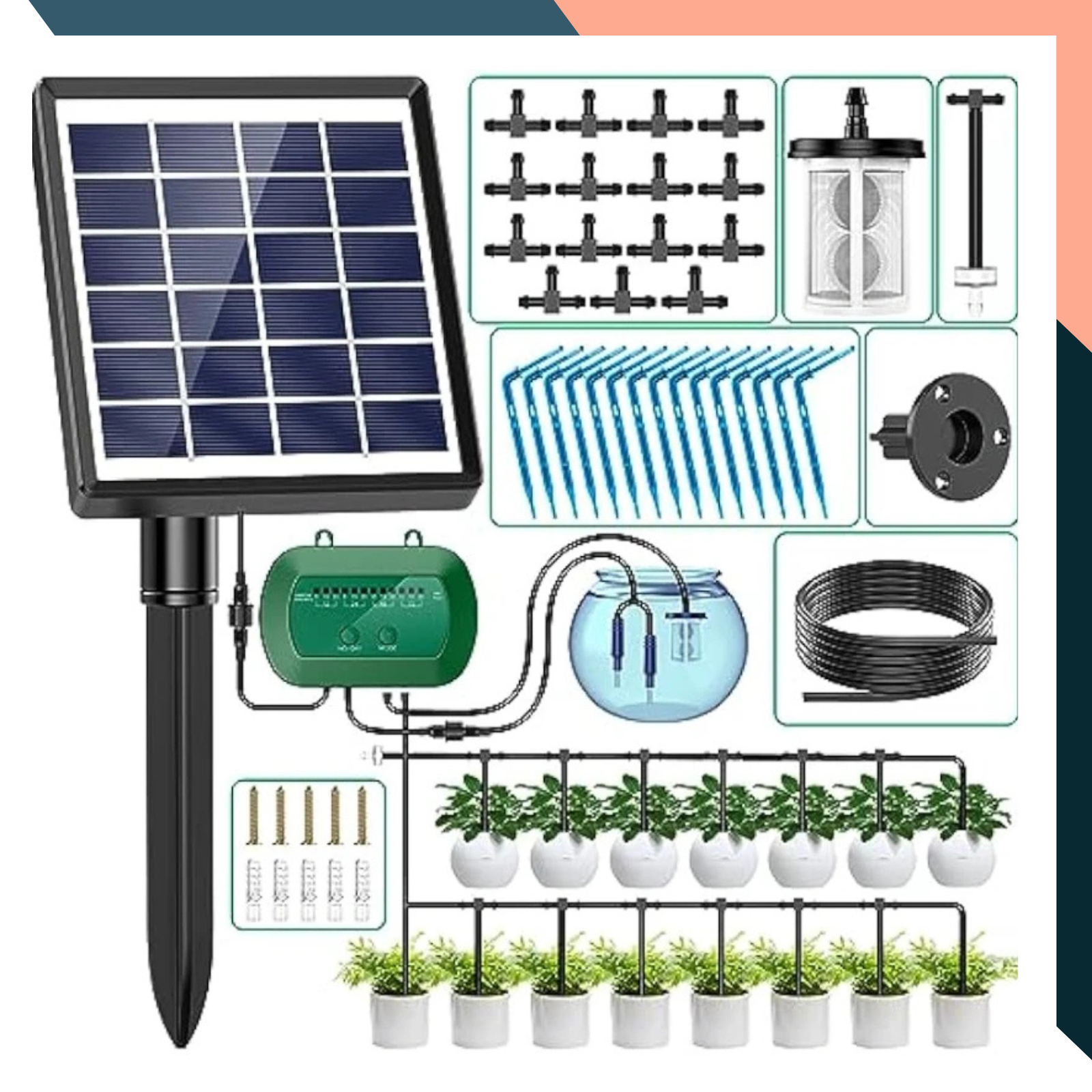 Solar Drip Irrigation Kit – 15m DIY Auto Watering System for Pots ...
