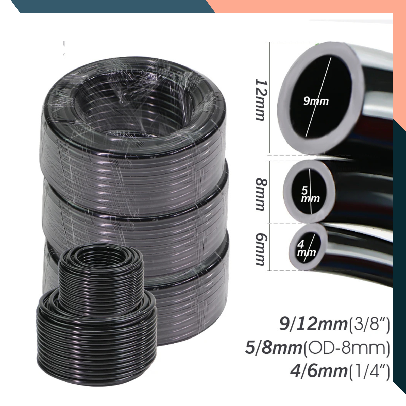 10-50M Garden hose 6 8 12mm Black PE Drip Irrigation Pipe 3/8 1/4" Watering Tube