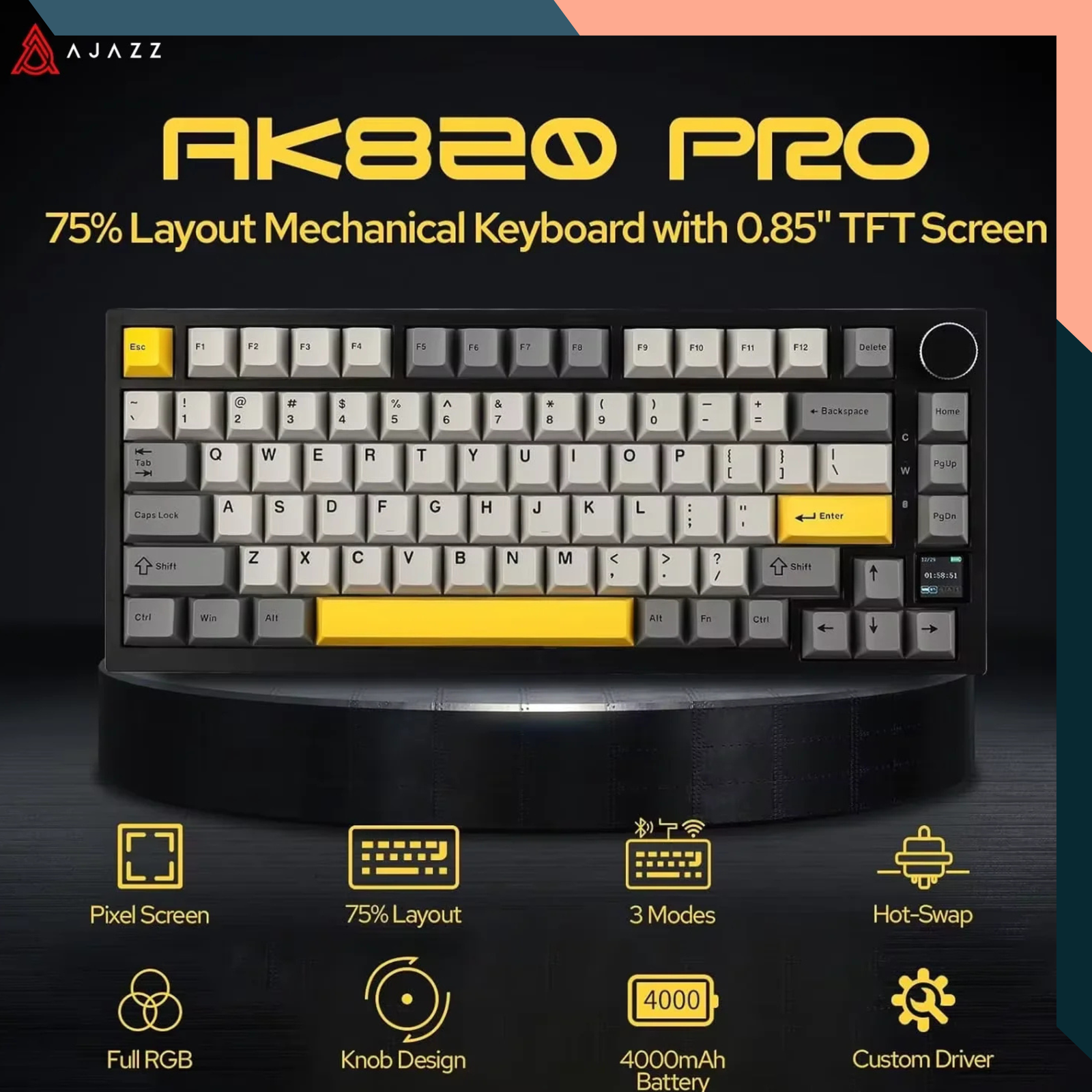 75% Mechanical Gaming Keyboard RGB Wireless Bluetooth Hot Swap Knob