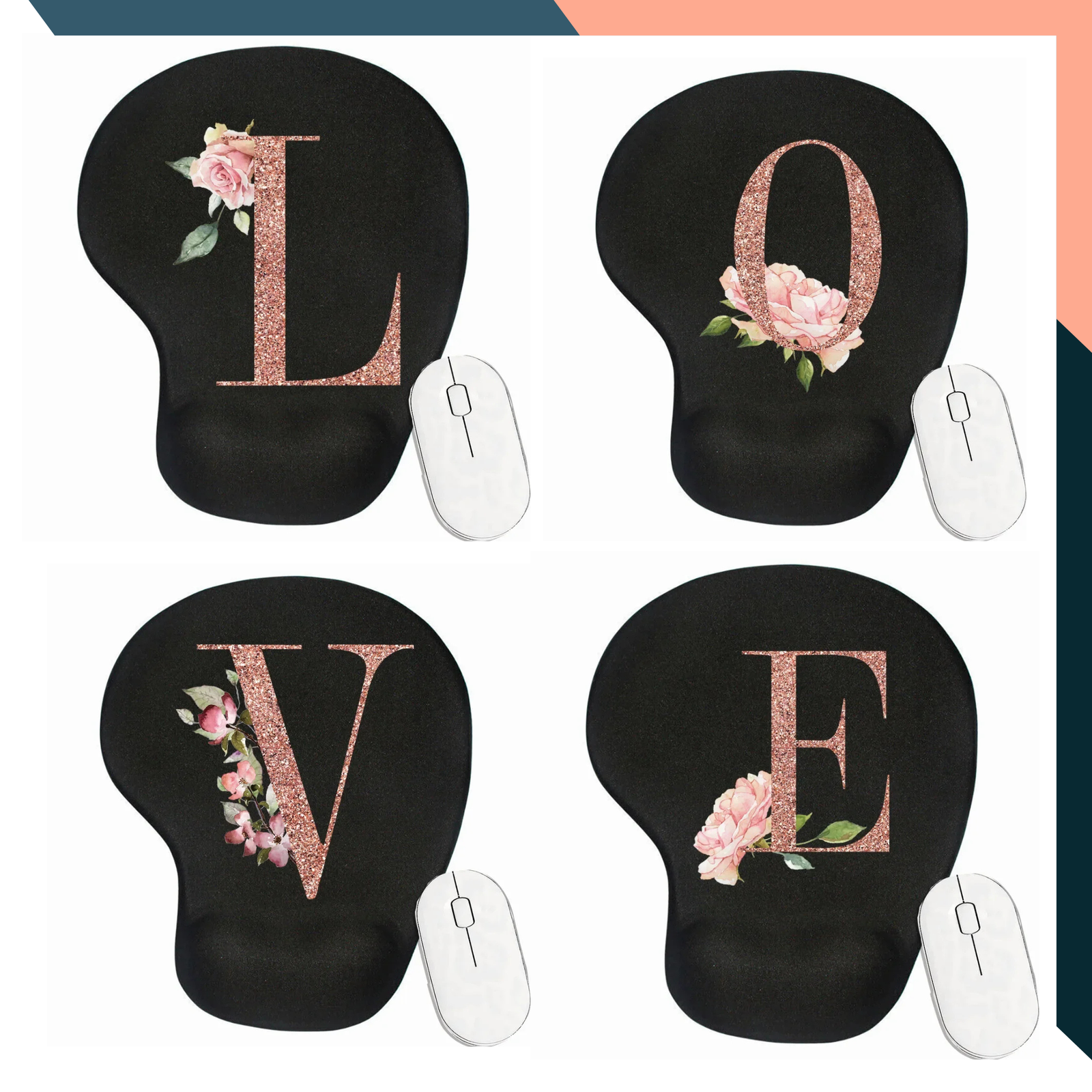 Ergonomic Mouse Pad With Wrist Support Rose Gold Initial Non-Slip Desk Mat For PC