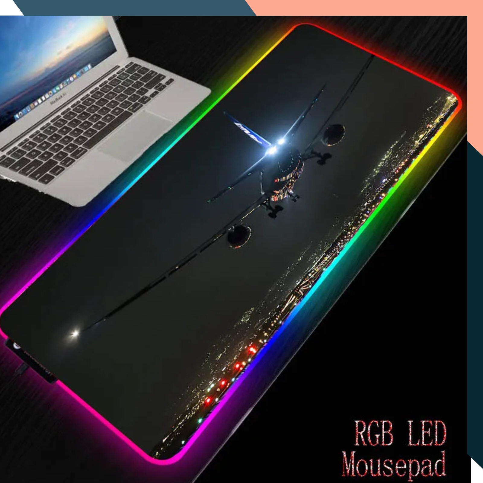 Airplane XXL RGB LED Gaming Mouse Pad 90x40 Non-Slip Waterproof Desk Mat