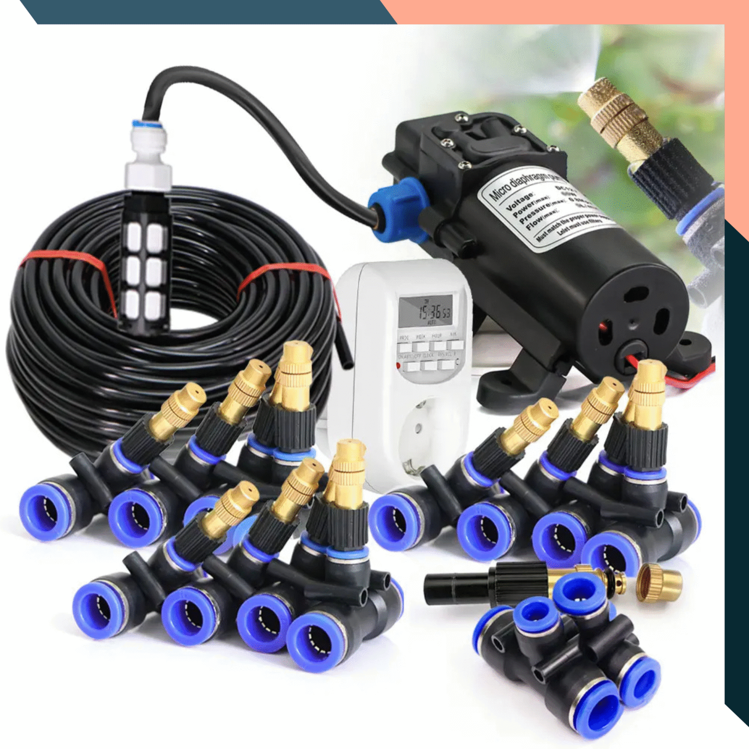 Automatic Misting System Kit Pump Timer 8mm Hose Garden Irrigation ...
