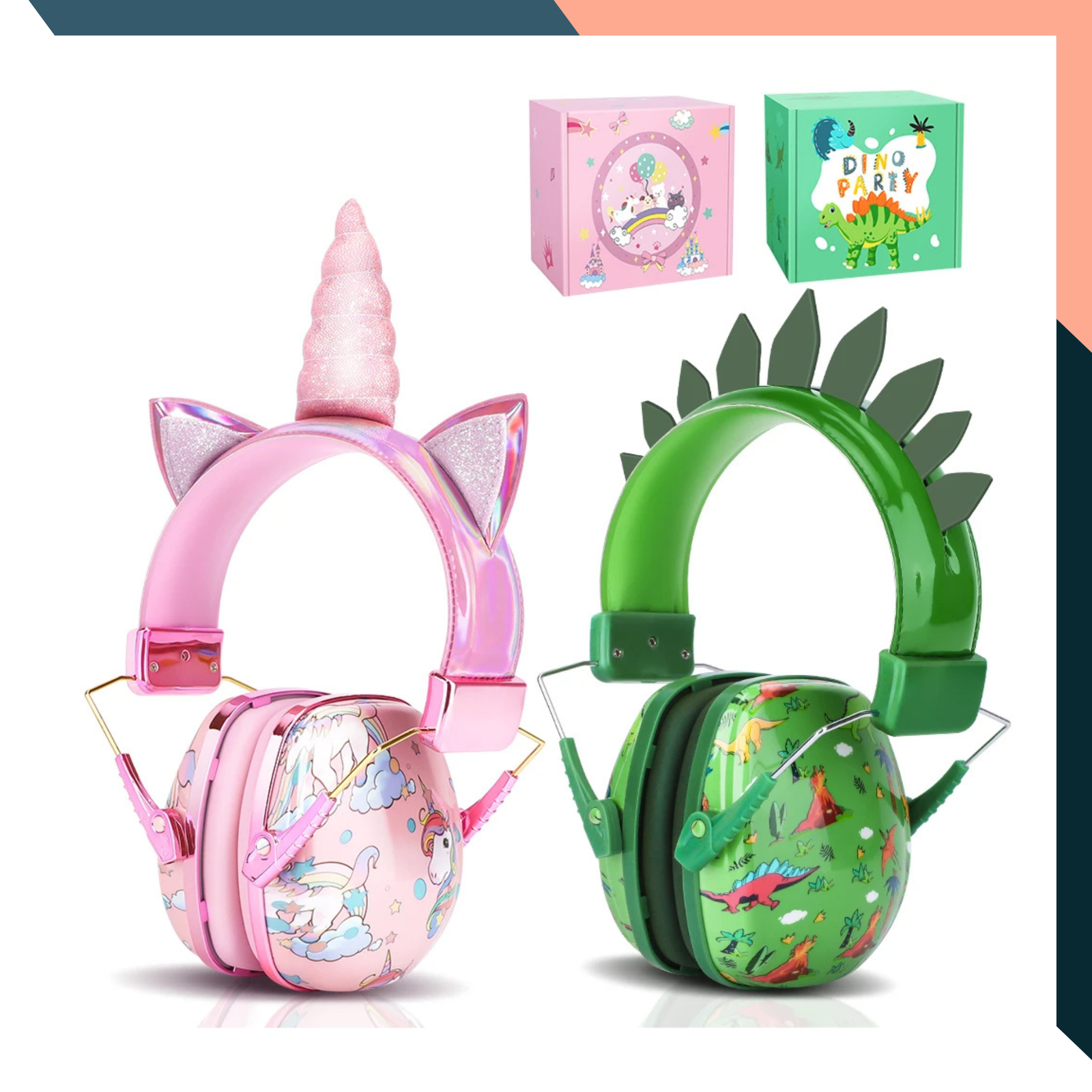 Children's Noise-Reducing Foldable Headphones: Unicorn & Dinosaur Design