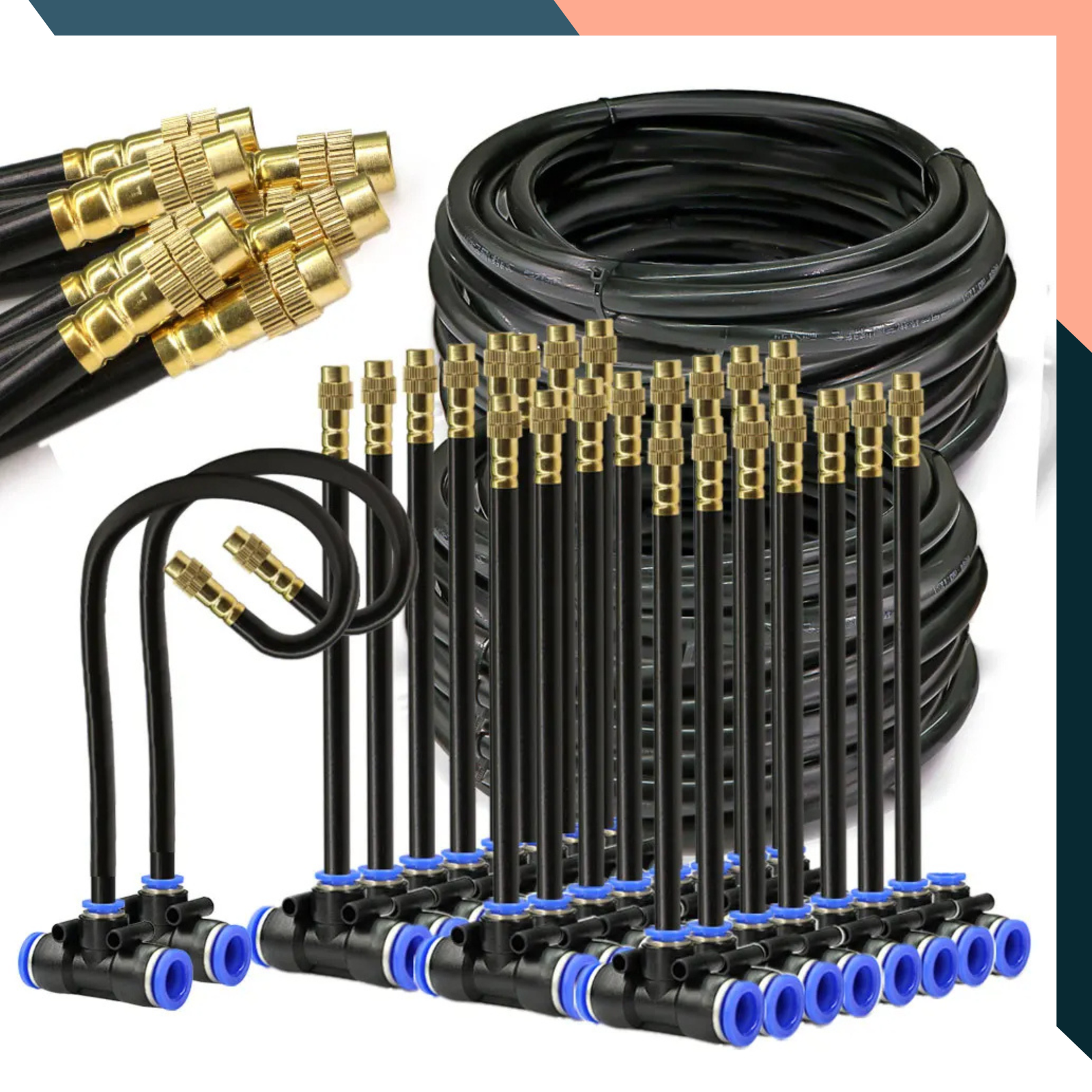 Garden Misting and Watering System Kit with Adjustable Sprayers and Self-Priming Pump – 8mm PE Hose, 45/60/80/100W