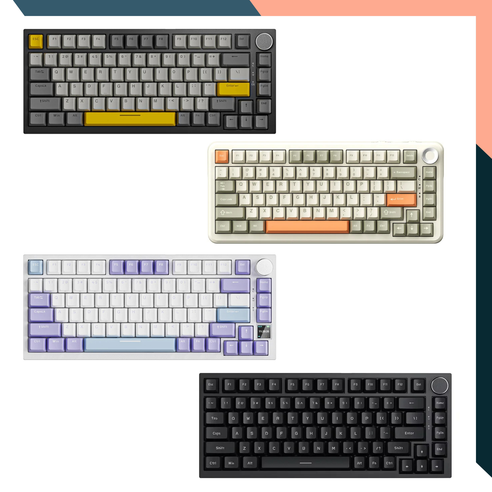 Mechanical Gaming Keyboard 75% RGB Wireless/Wired Hot-Swap Knob UK Layout
