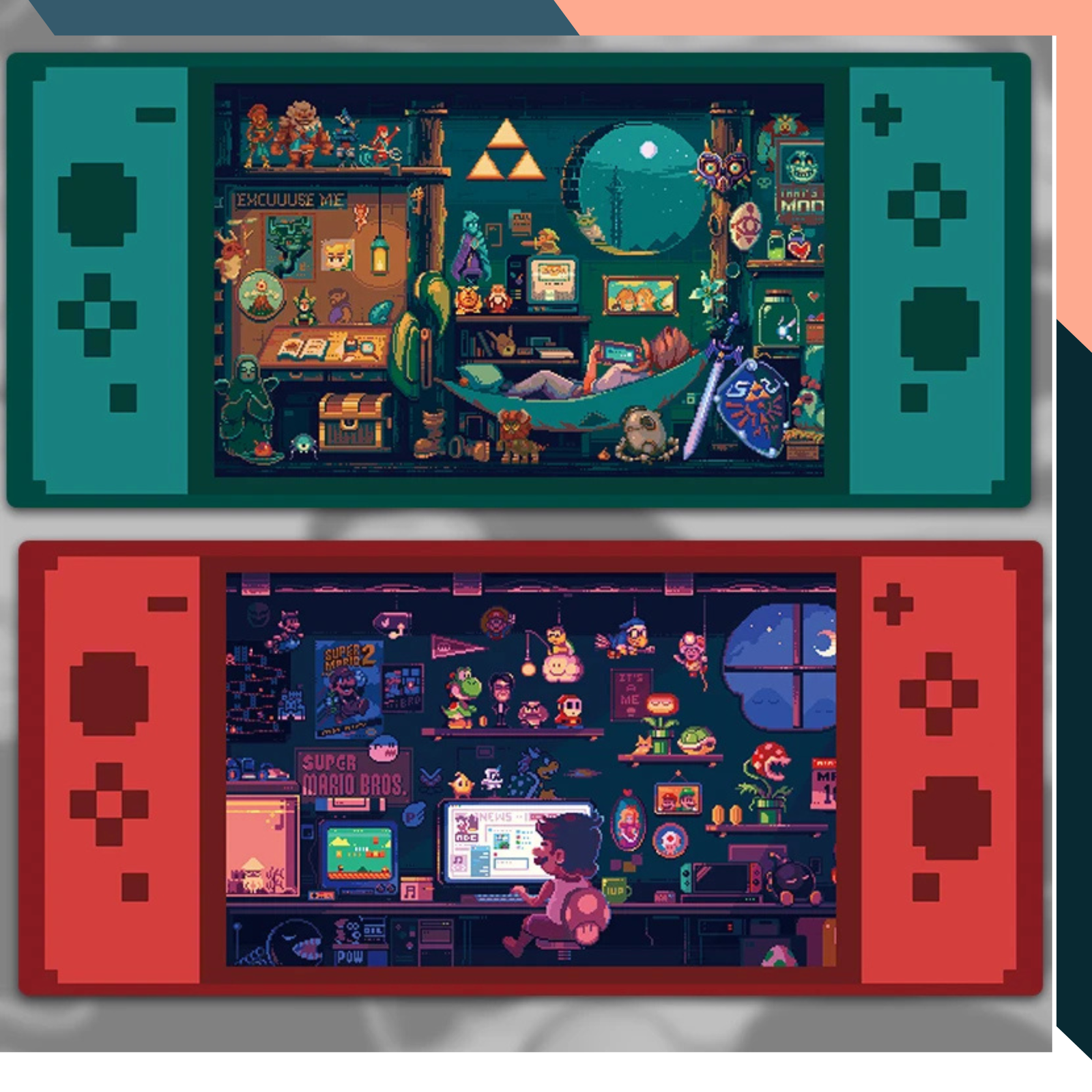 Pixel Nostalgia Retro Gaming XXL Mouse Pad Large Non-Slip Desk Mat For PC Laptop