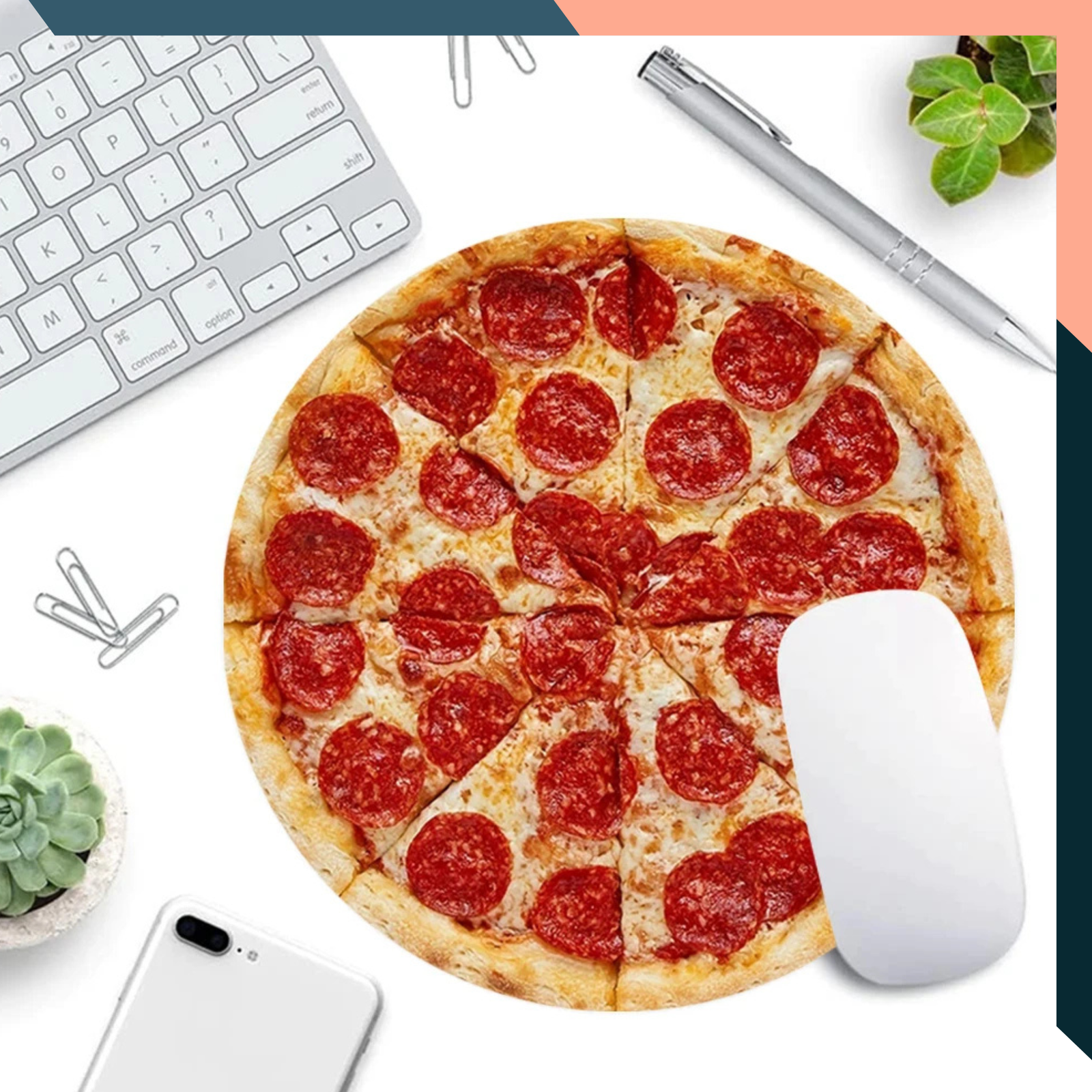 Pizza Design Round Mouse Pad Non-Slip Rubber Desk Mat With Stitched Edges