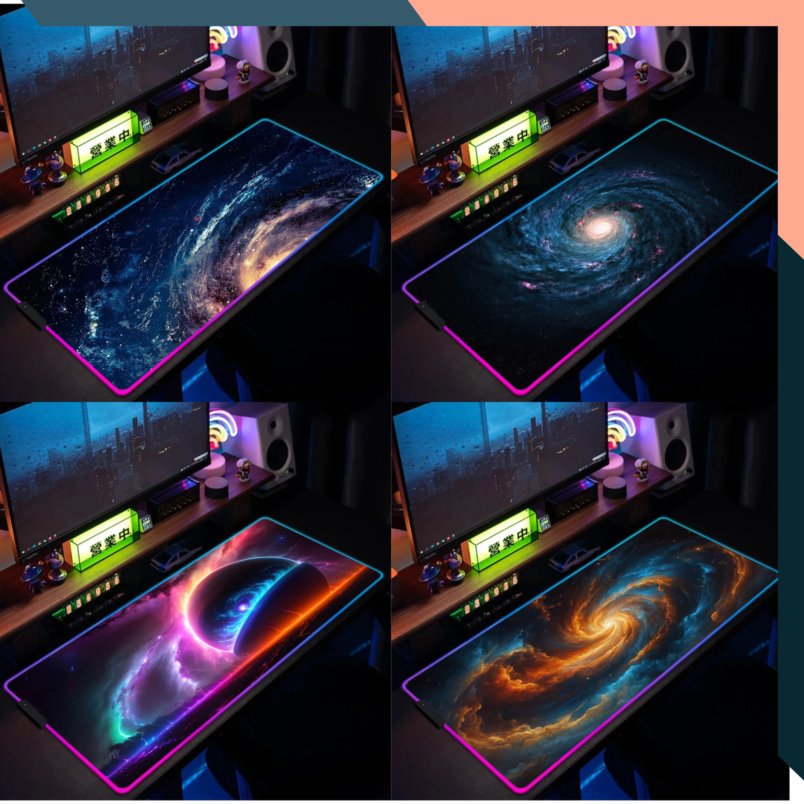 RGB Gaming Mouse Pad XXL Space Theme LED Anti-Slip Desk Mat for PC