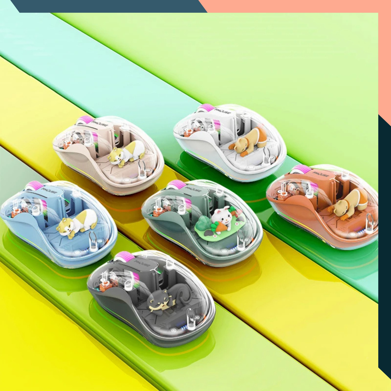 Rechargeable 3-Mode Wireless Mouse Cute Transparent Cartoon for Kids PC iPad
