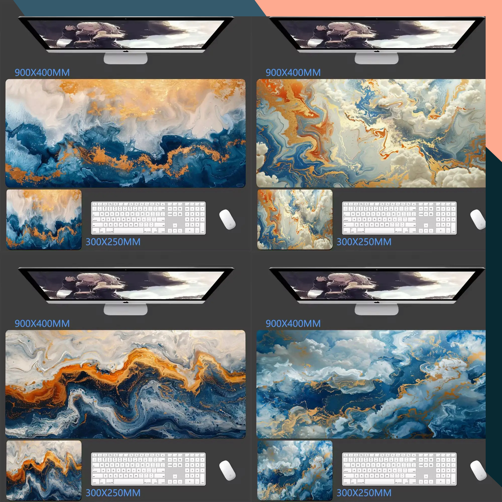 XXL Abstract Cloud Mouse Pad Non-Slip Stylish Desk Mat for Women PC Laptop