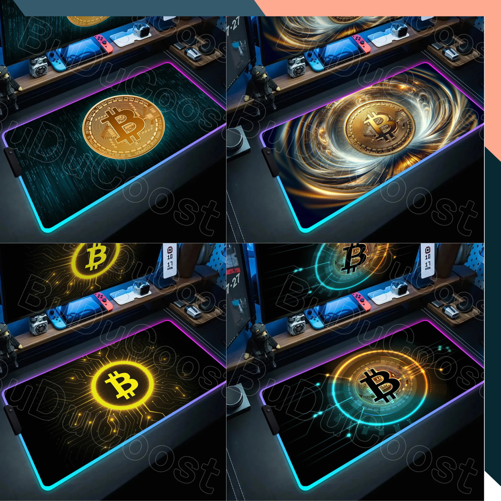 XXL RGB Bitcoin Gaming Mouse Pad Multiple Desing & Sizes Non-Slip Desk Mat LED