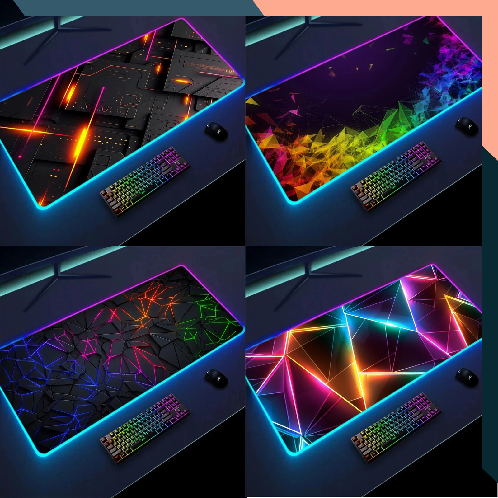 XXL RGB Gaming Mouse Pad 3D Geometry LED Desk Mat Non-Slip Backlit 90x40cm