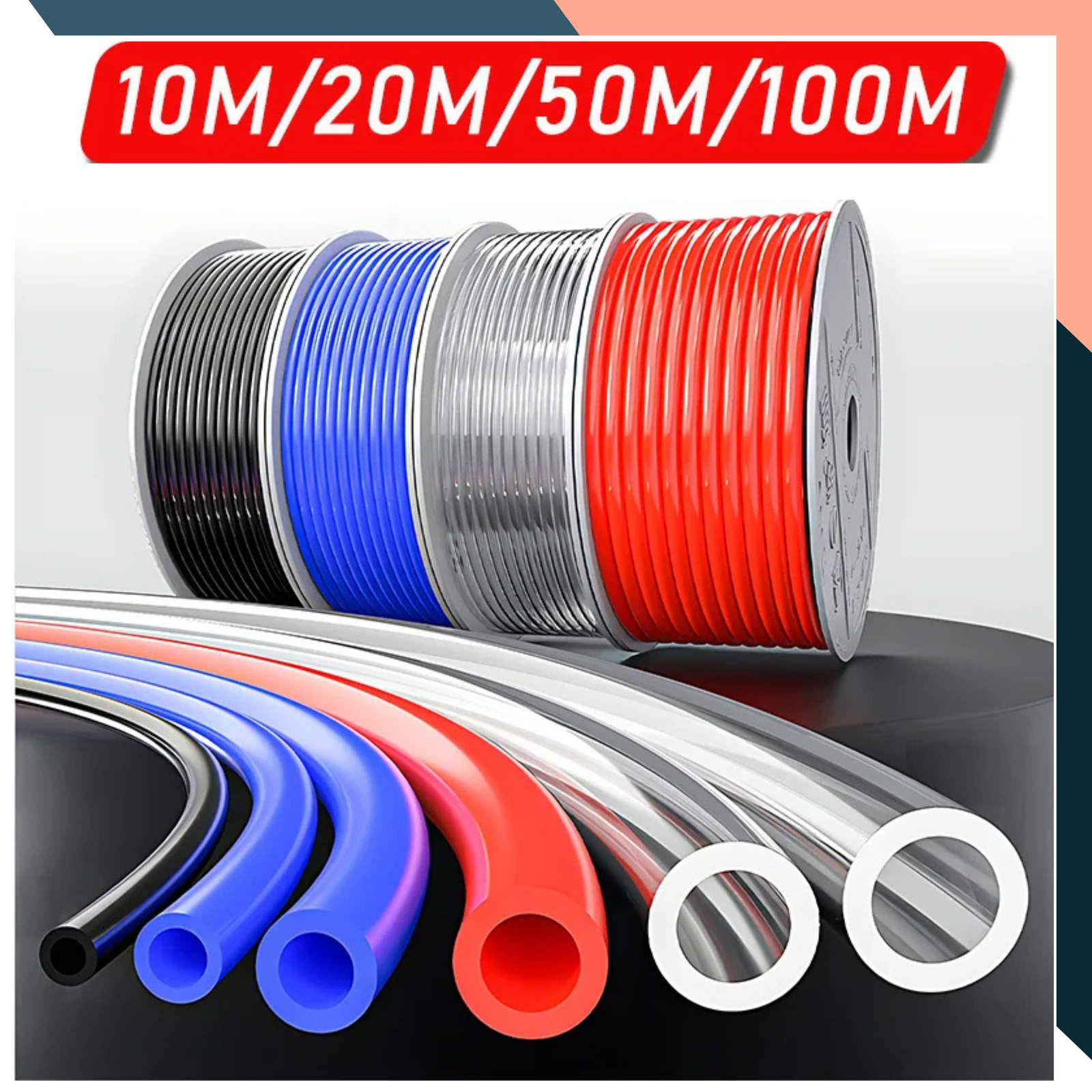 10-100M Pneumatic Air Hose, Flexible PU Compressor Hose for Air Tools and Gardening