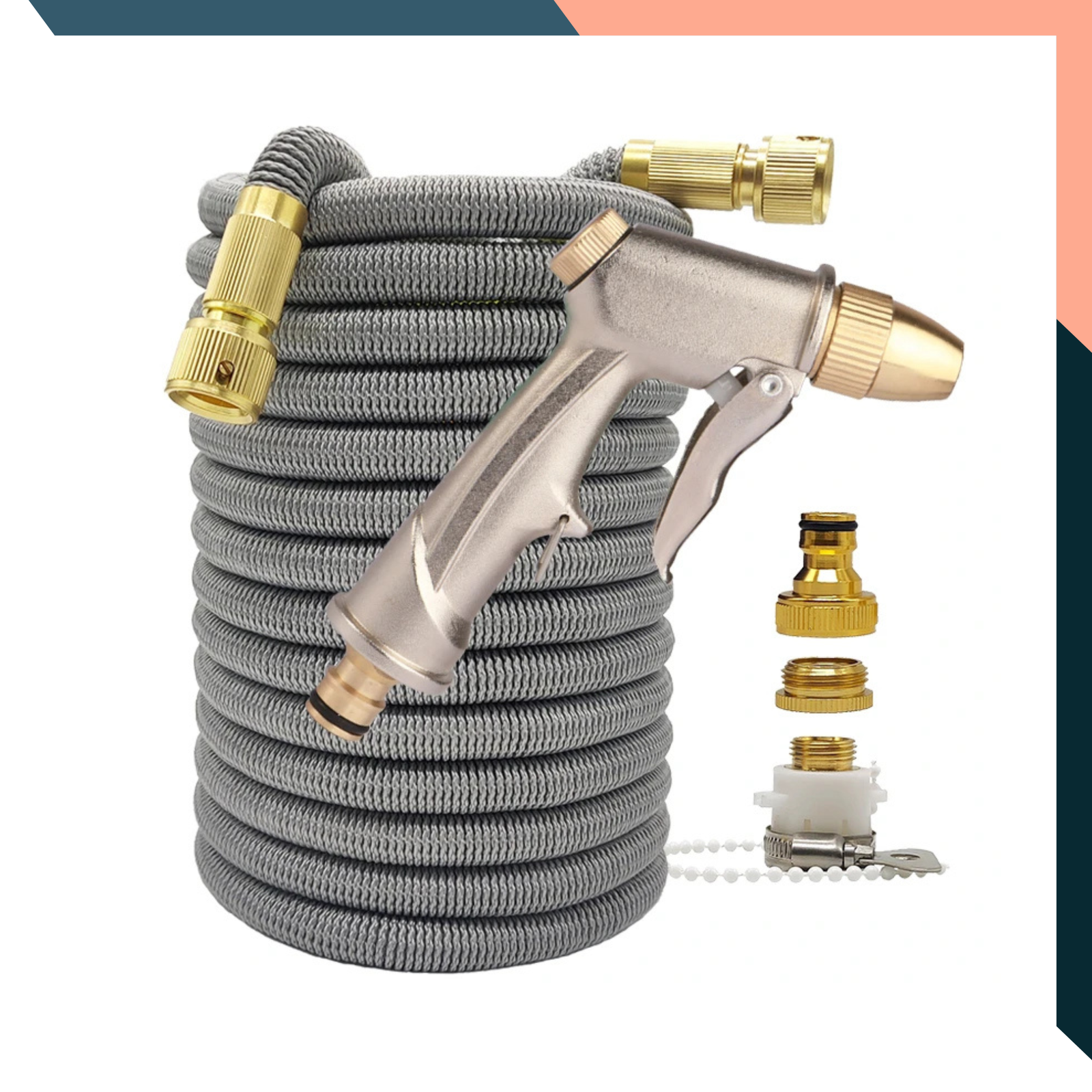 25-100ft Garden Hose with Double Metal Connector, High Pressure Expandable Hose for Car Wash, Irrigation, and Outdoor Use