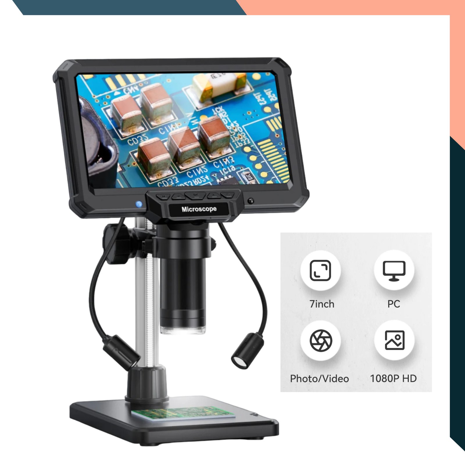 7 Digital Microscope 1200X 16MP LCD Screen Coin PCB Soldering Repair Tool 7" Digital Microscope 1200X 16MP LCD Screen Coin PCB Soldering Repair Tool