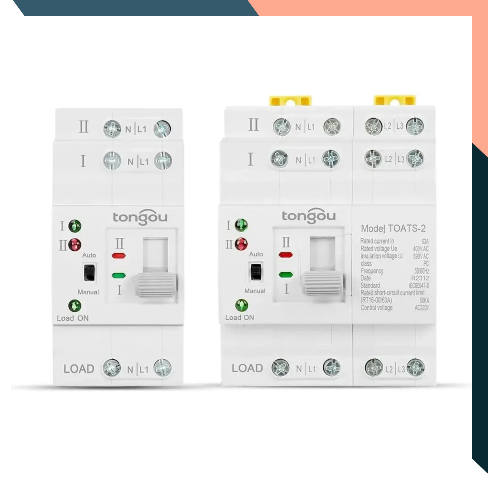 Din Rail 2P 4P ATS Dual Power Automatic Transfer Switch 110V 220V 63A