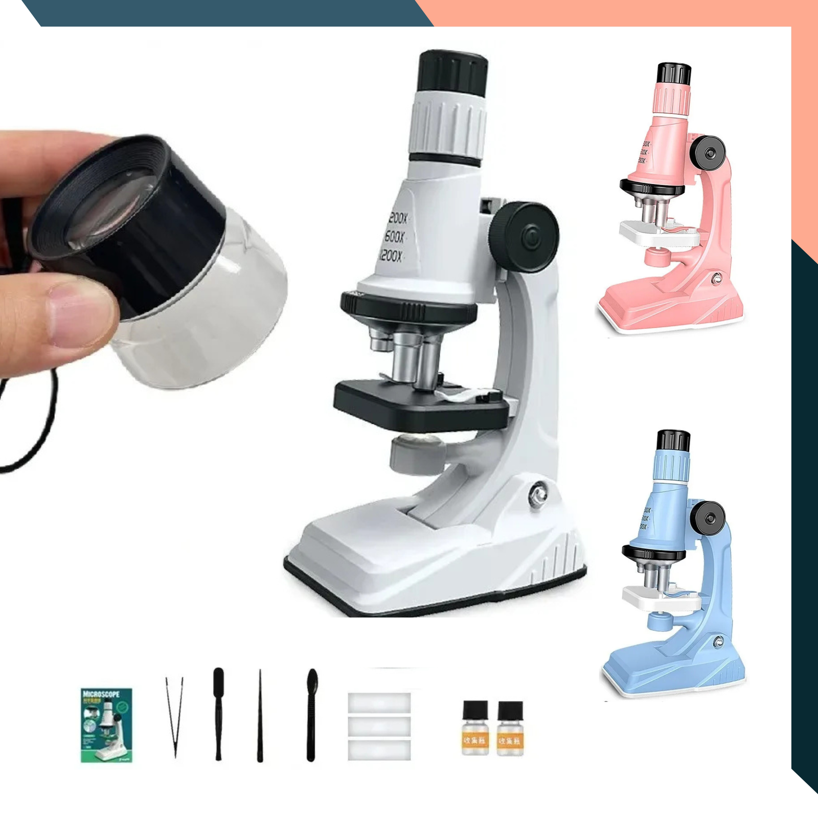 Kids Microscope Kit 200X 600X 1200X STEM Educational Science Toy with LED