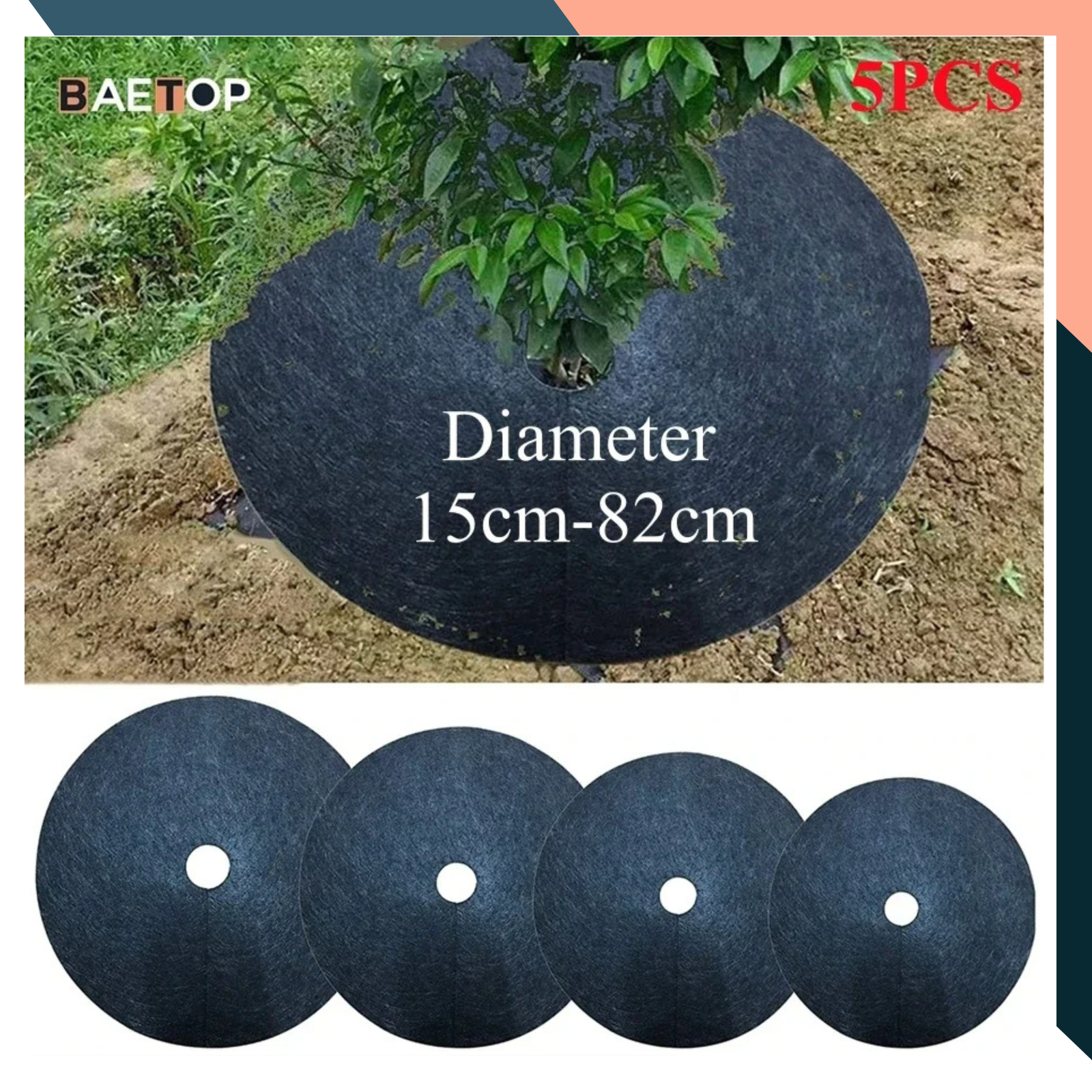 Non-Woven Tree Mulch Ring Weeding Barrier, Protector Mat, Plant Cover, Weed Control 15cm-82cm