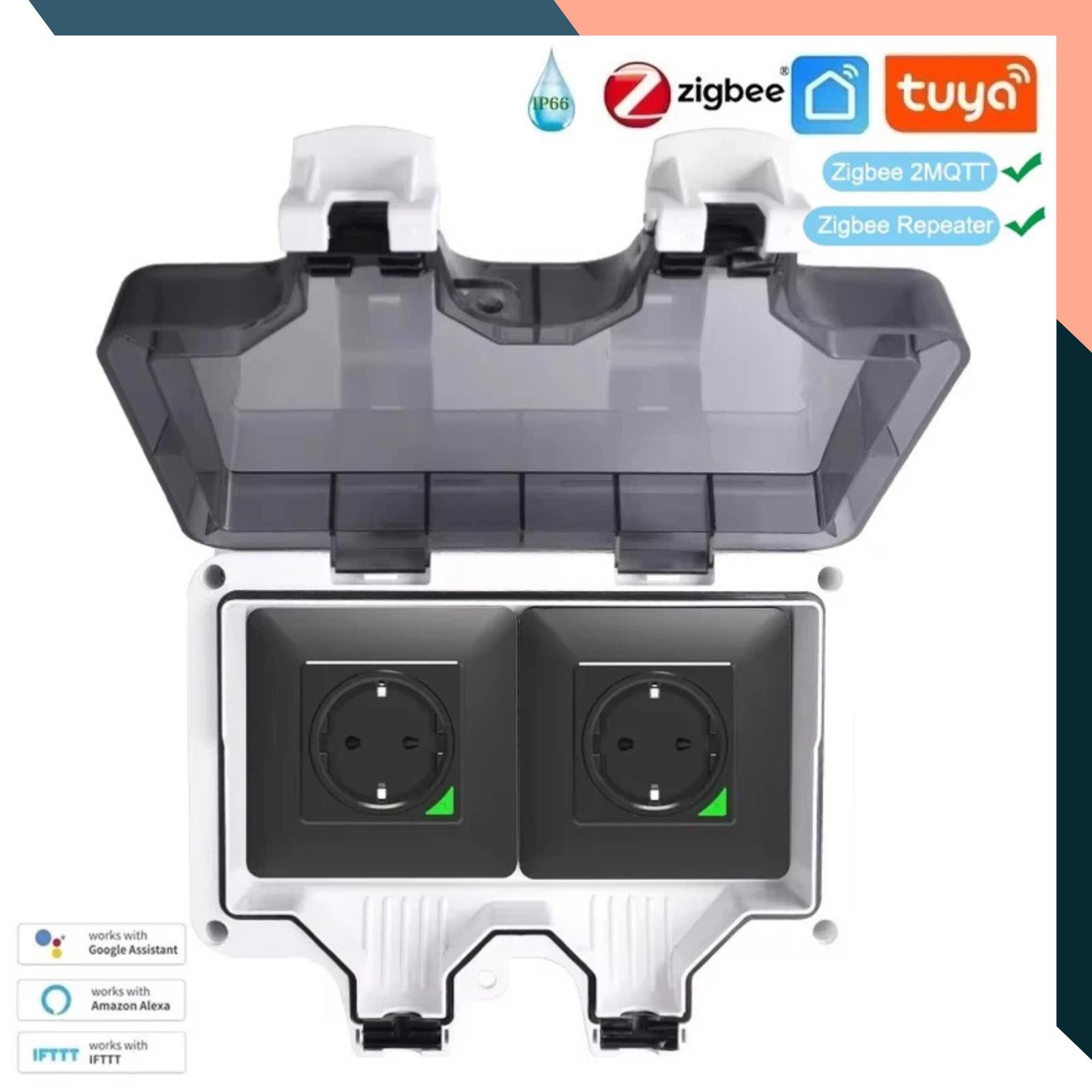 Outdoor Smart Socket IP66 Tuya Zigbee/WiFi Timer Power Monitoring Plug