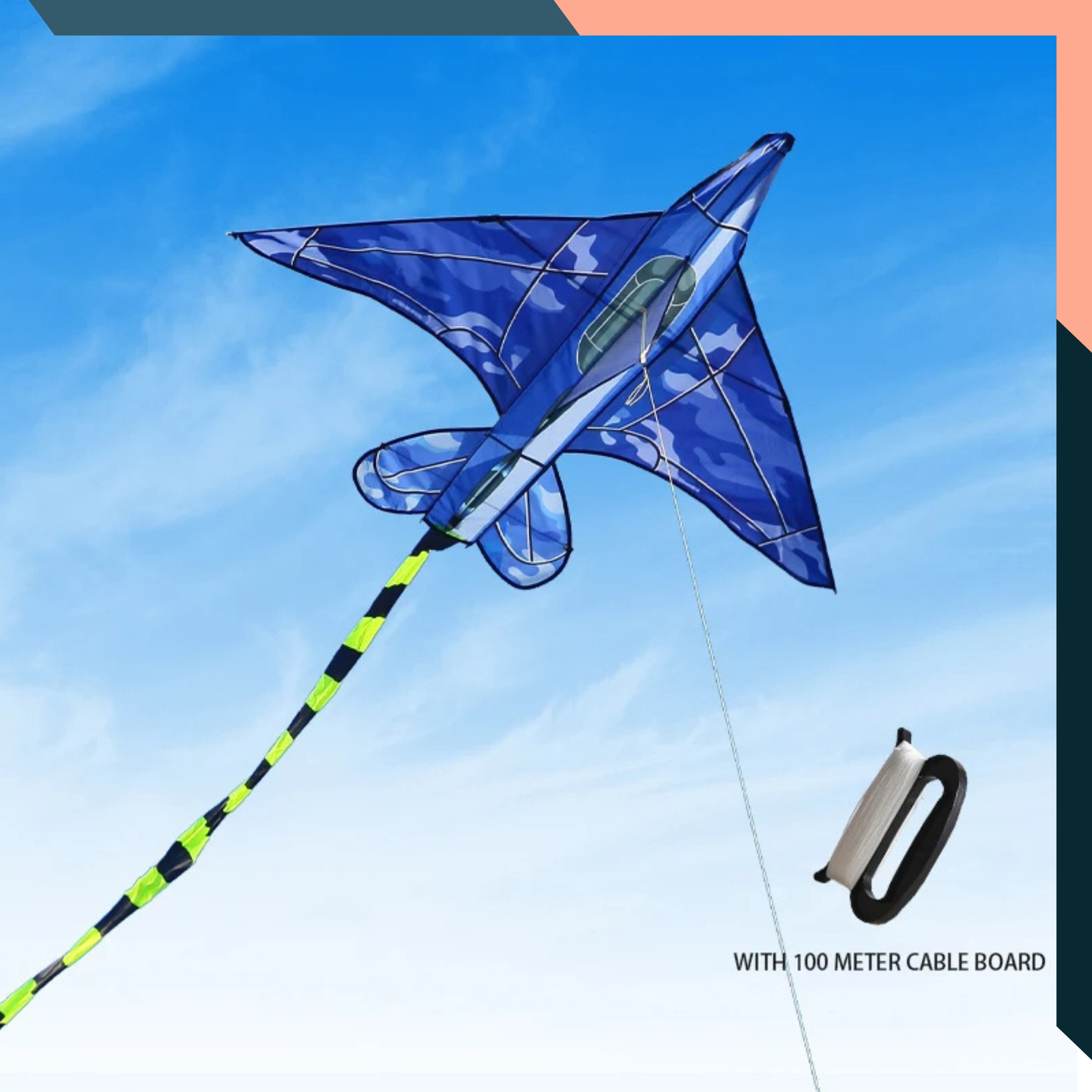 Plane Kite for Kids 8-12 Years, Blue Camo Aircraft Kite with Handle and Line