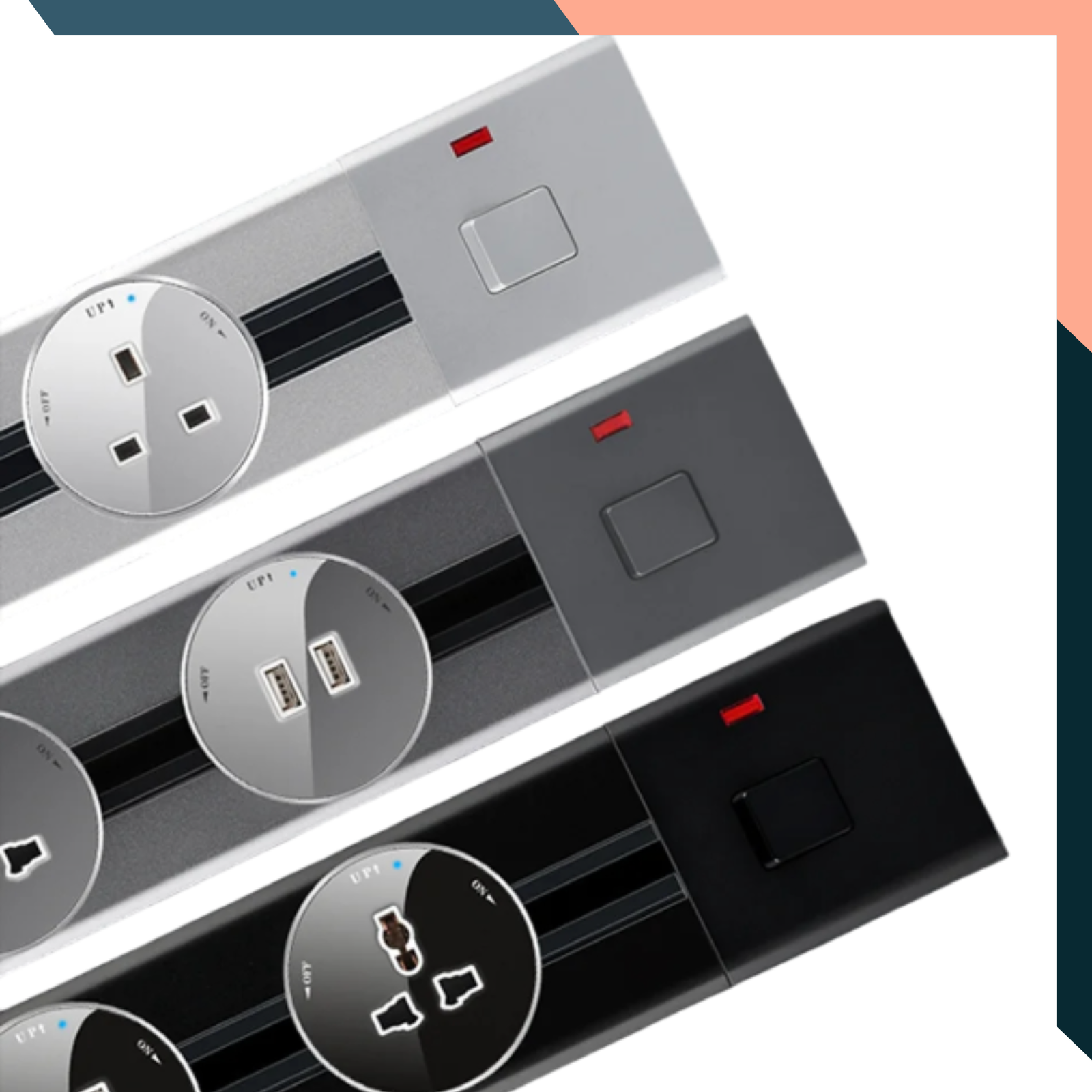 Power Track Socket with USB Embedded for UK US EU Standard Wall Mount