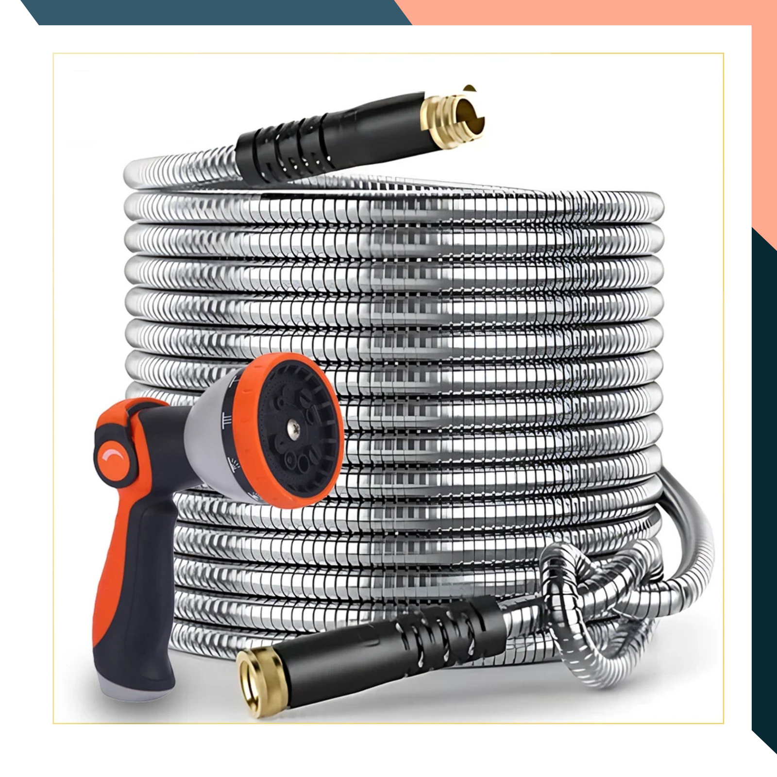 75ft Stainless Steel Garden Hose, High Pressure Metal Water Hose for Outdoor, Car Wash, and Gardening