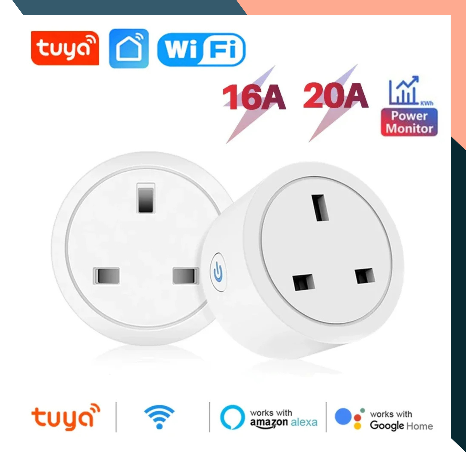 TUYA WiFi Smart Plug UK 16A/20A with Power Monitoring & Voice Control