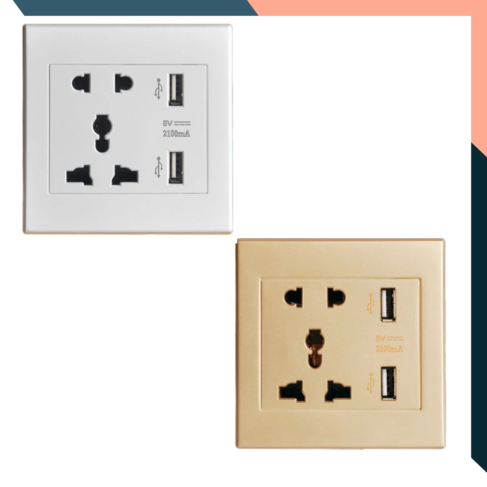 UK Wall Socket with Dual USB Charger 5V 2.1A USB Power Outlet 86mm