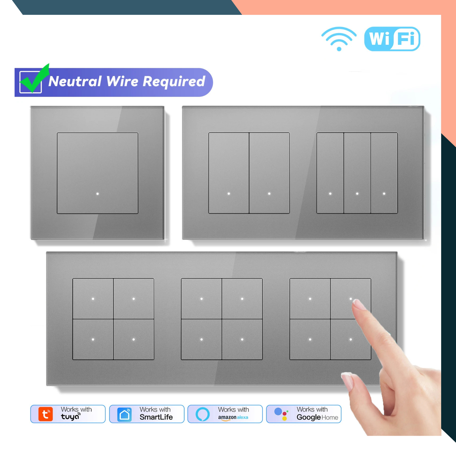 Tuya Smart WiFi Light Switch 1-4 Gang Touch Control Works with Alexa Google