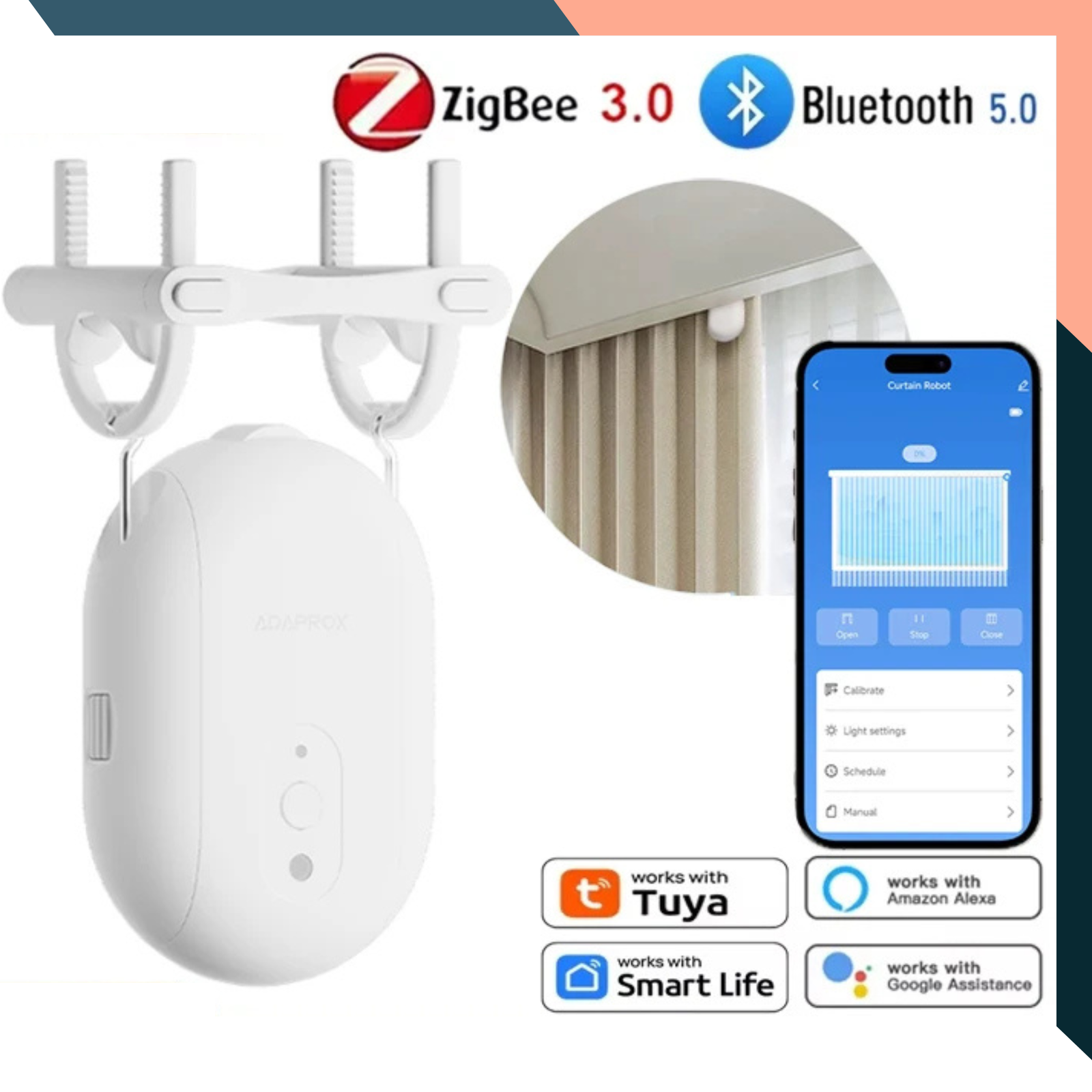 Smart Rail Curtain Robot Zigbee Bluetooth Automatic Curtain Pusher Voice Control Smart Rail Curtain Robot Zigbee Bluetooth Automatic Curtain Pusher Voice Control