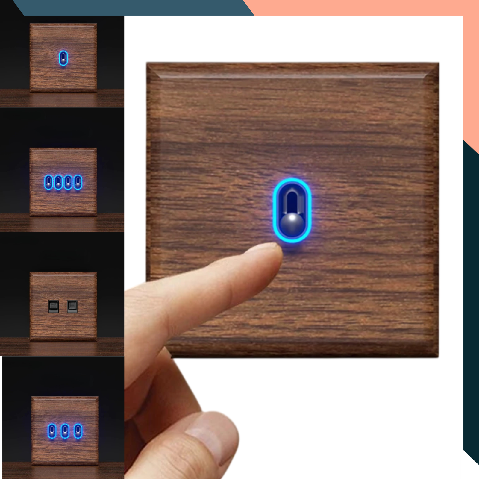 Victorian Brass LED Light Switch Antique Wood Toggle Plate 2-Gang EU Socket