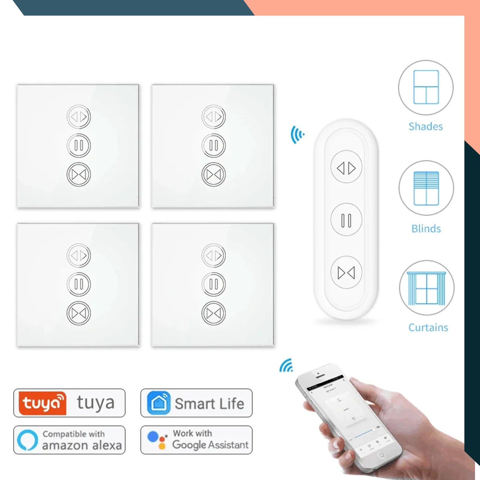 WiFi RF Roller Shutter Curtain Switch Tuya Smart Life Alexa Google Control