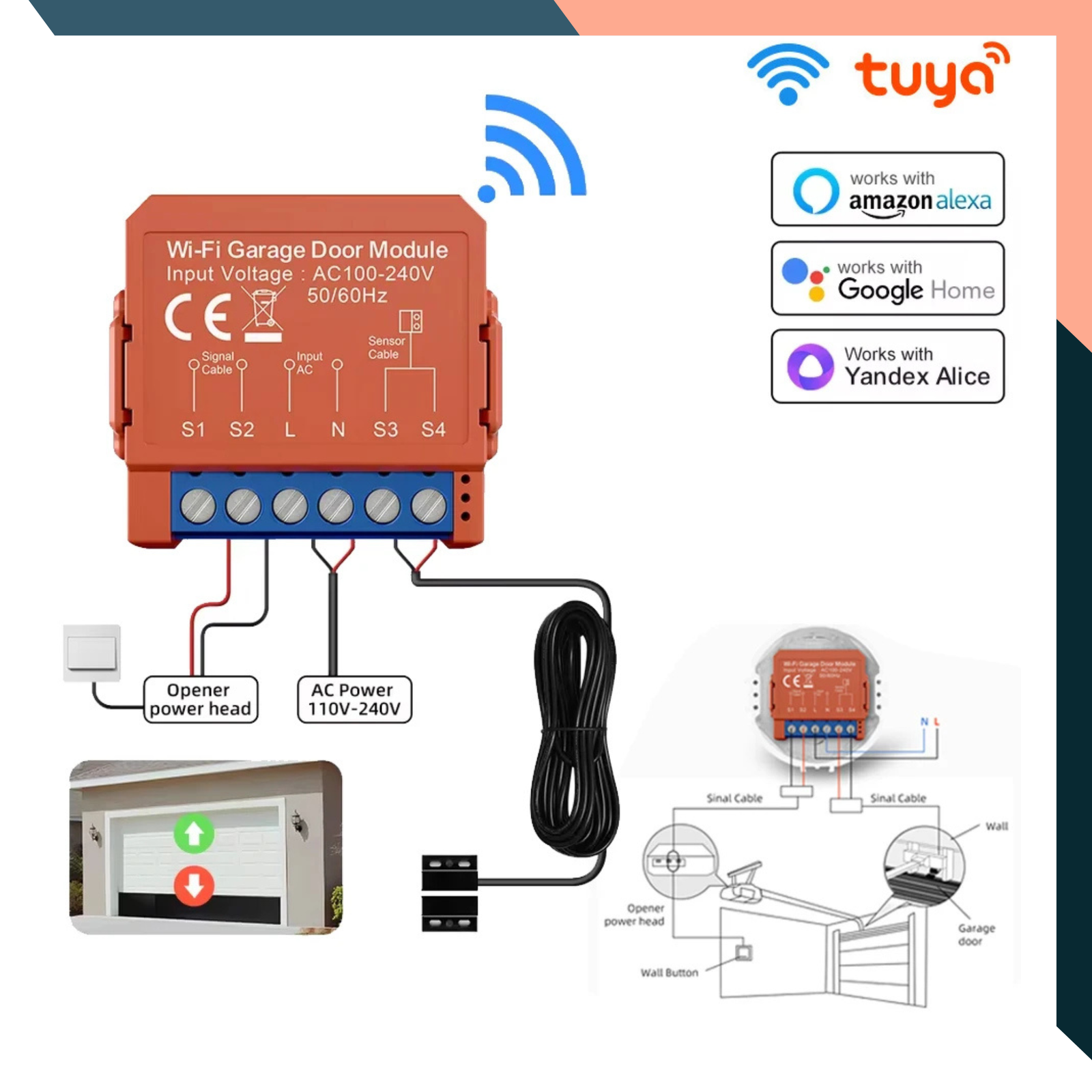 WiFi Smart Garage Door Opener Remote Switch Tuya Alexa Google App Control