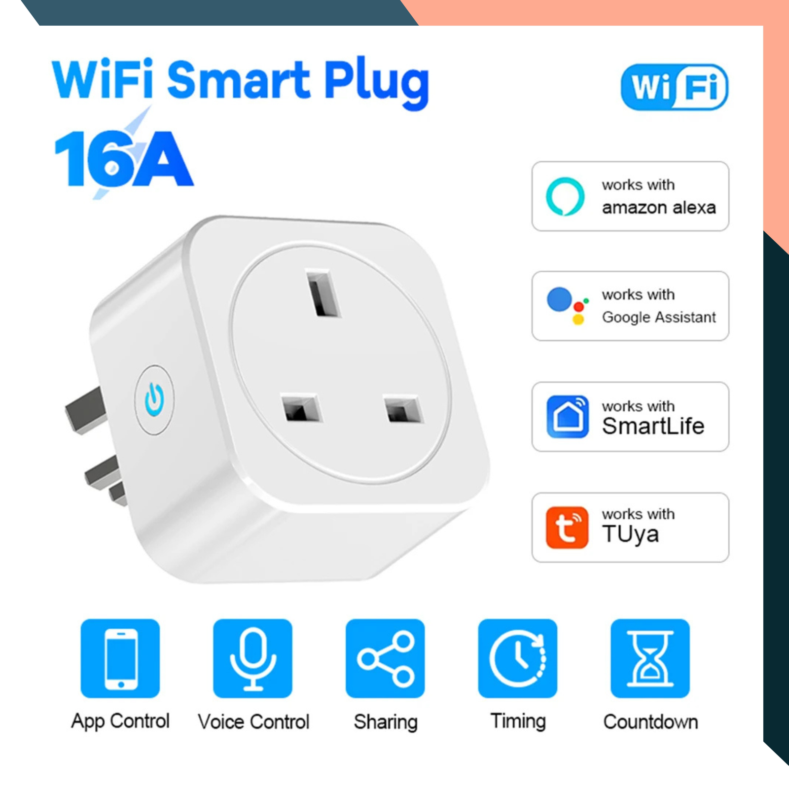 WiFi Smart Plug UK 16A 20A with Energy Monitoring Tuya Alexa Google Control WiFi Smart Plug UK 16A 20A with Energy Monitoring Tuya Alexa Google Control